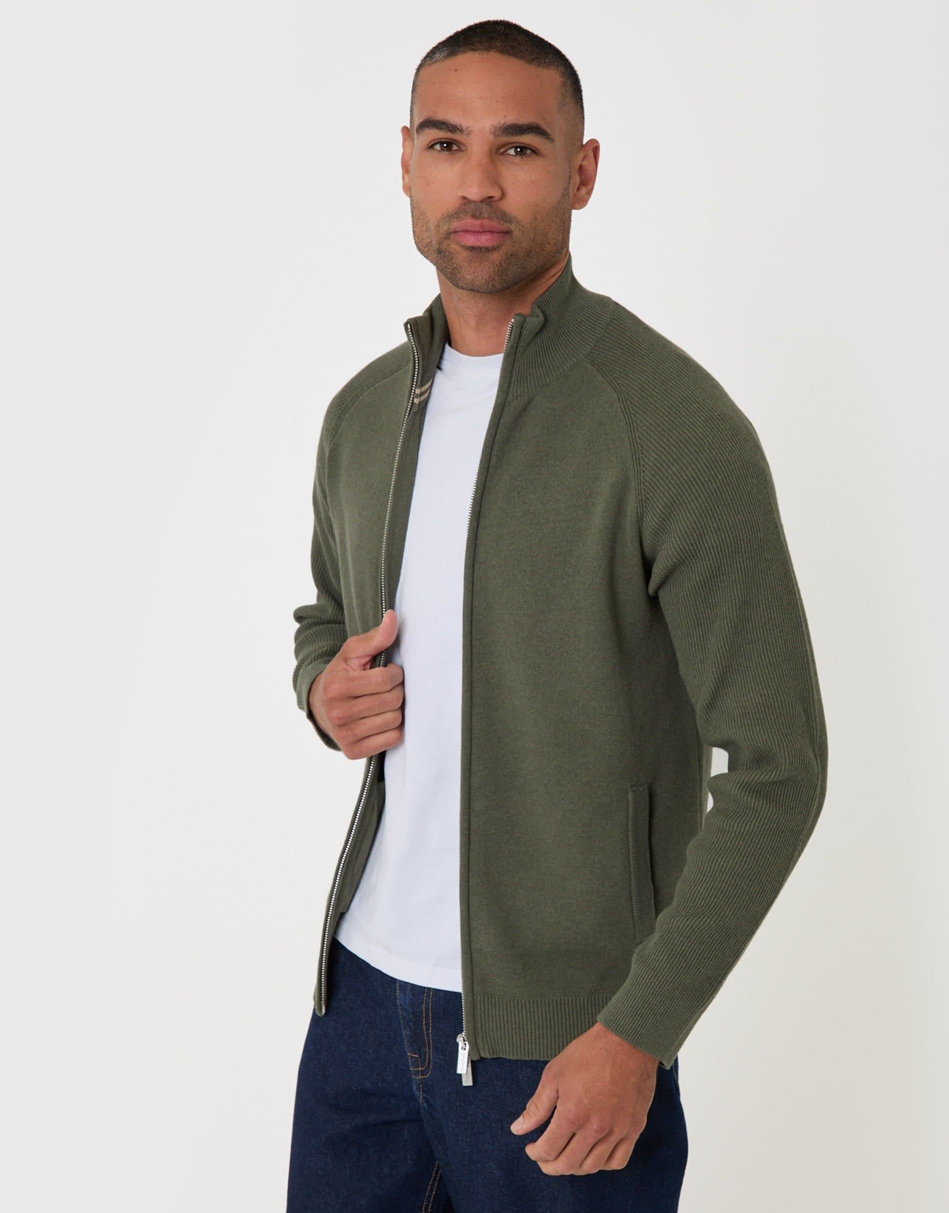 Threadbare threadbare Men's Cotton Rich Funnel Neck Zip Through Sweatshirt in Green