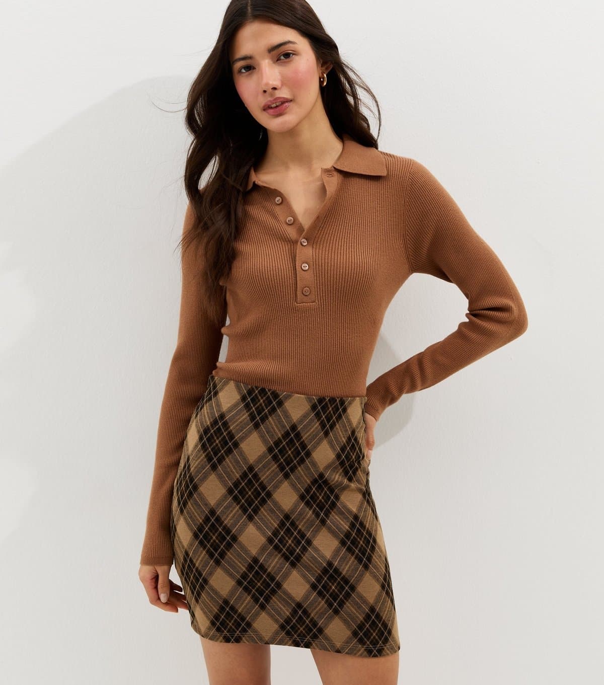 New Look Women's Brown Tartan Tube Mini Skirt New Look