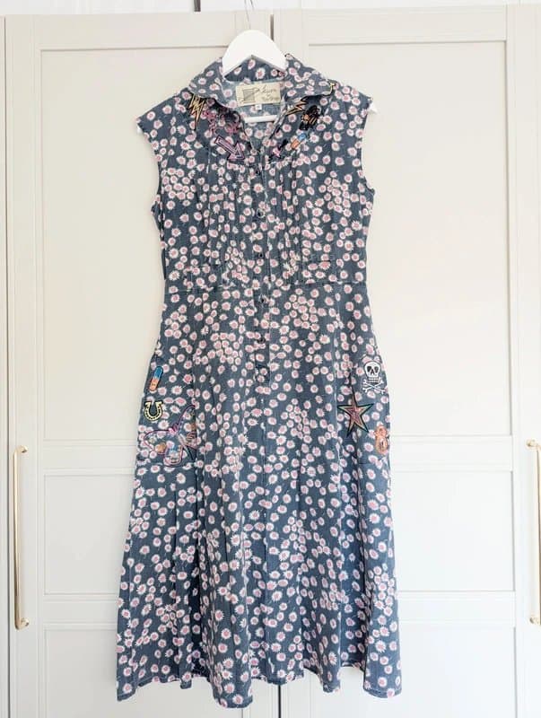 Topshop Vintage Laura Lees for Topshop Daisy Embroidered Patch Dress Size M