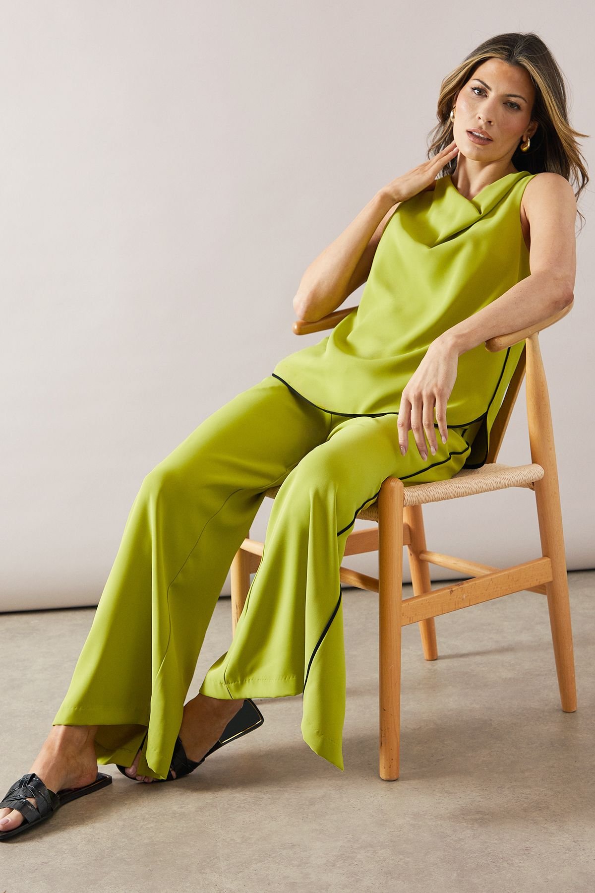 Wallis Wallis Women's Contrast Stripe Split Trouser in Lime - 4