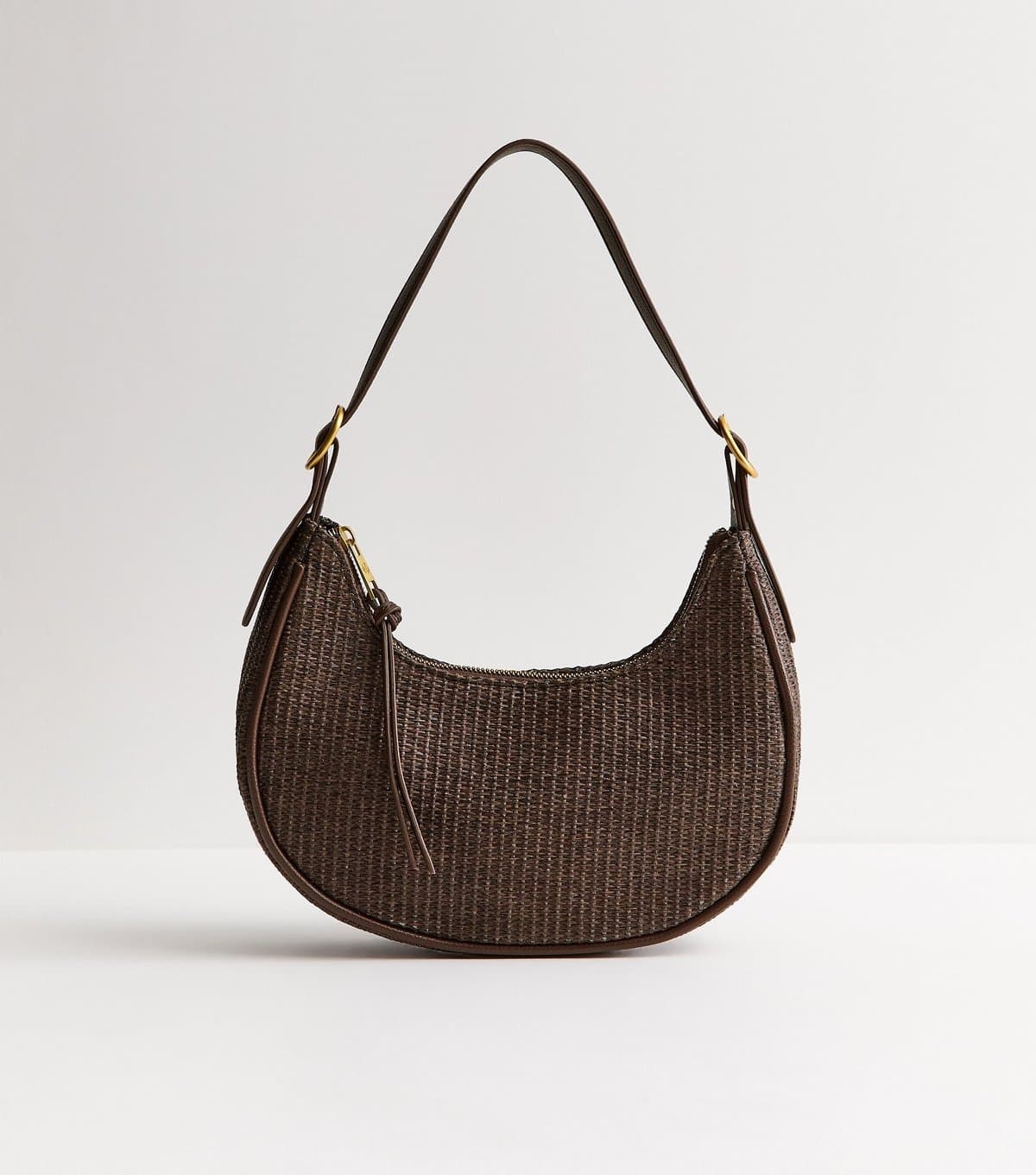 New Look Dark Brown Woven Curved Shoulder Bag New Look