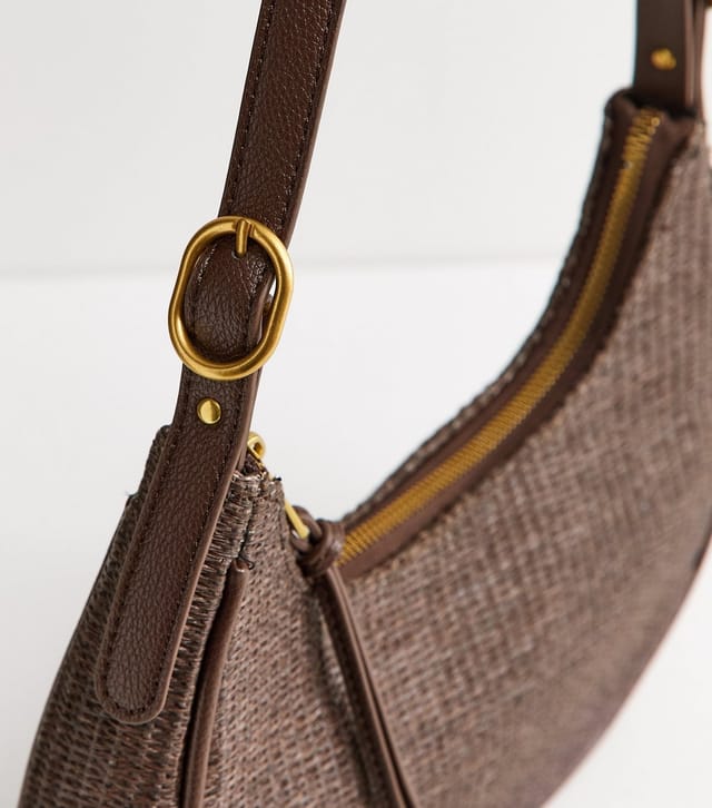 New Look Dark Brown Woven Curved Shoulder Bag New Look - 3