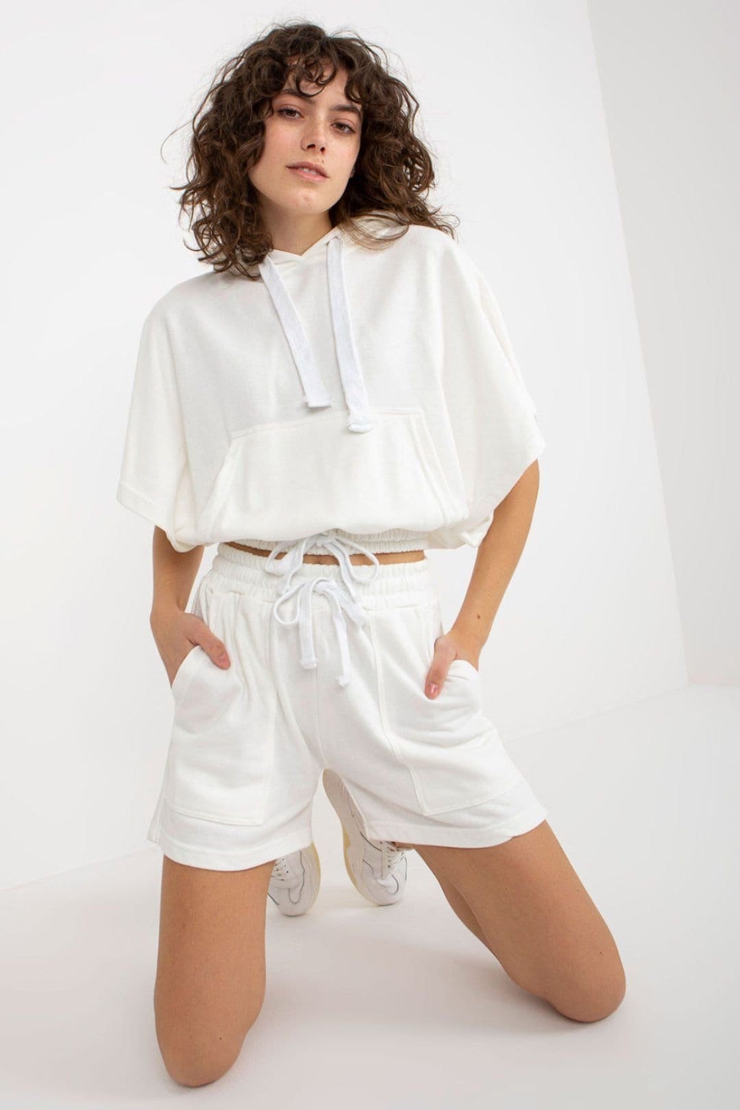 Love Lace White Hooded Blouse & Shorts Tracksuit Set