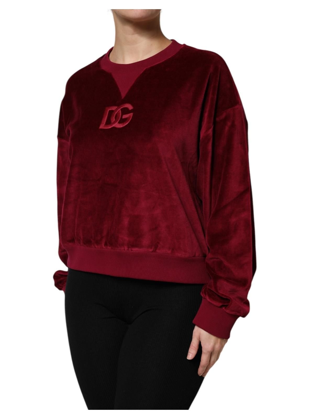 Dolce & Gabbana Dolce & Gabbana Women's Red Cotton Velvet Crew Neck Pullover Sweater - 2
