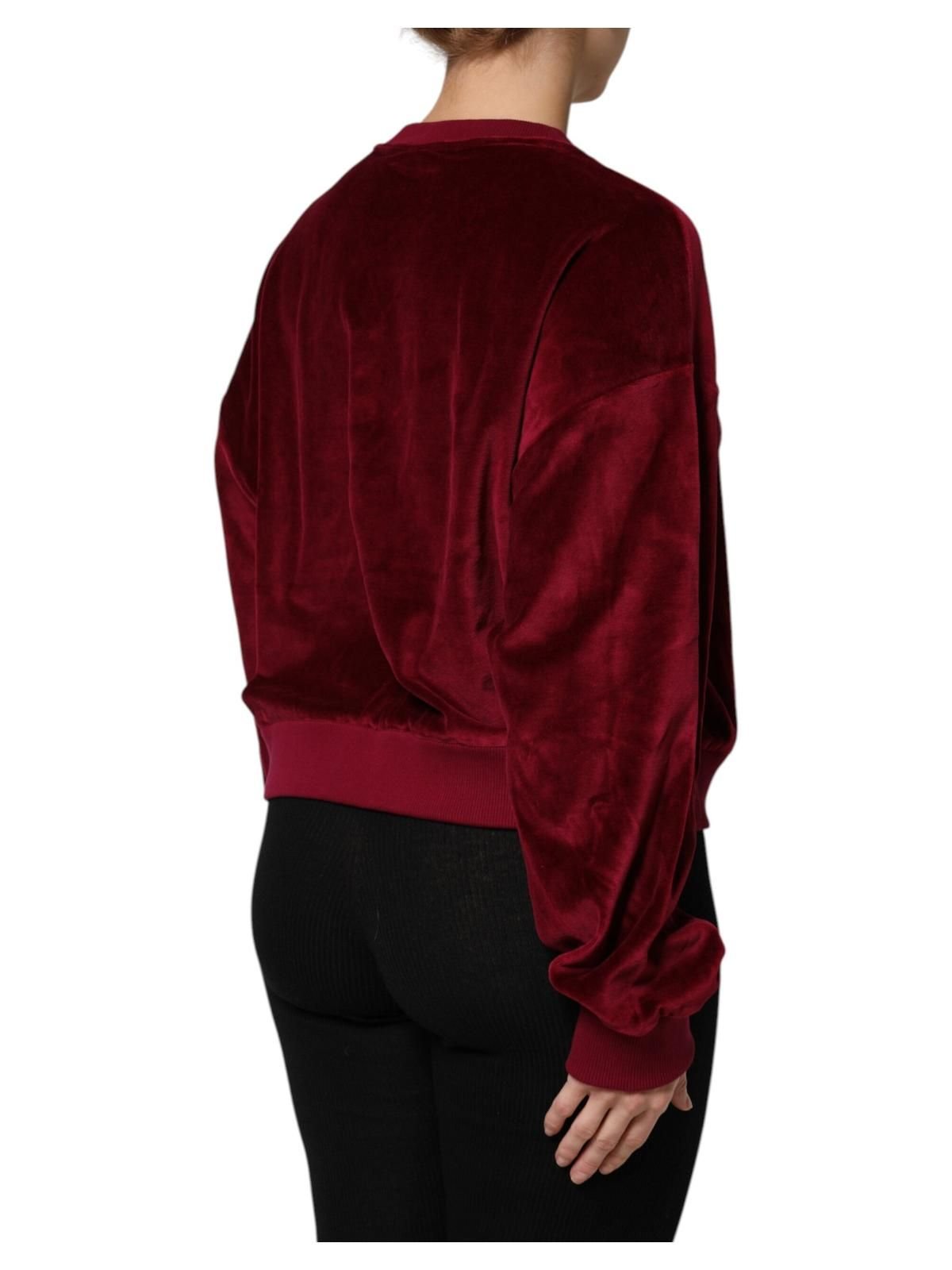 Dolce & Gabbana Dolce & Gabbana Women's Red Cotton Velvet Crew Neck Pullover Sweater - 4