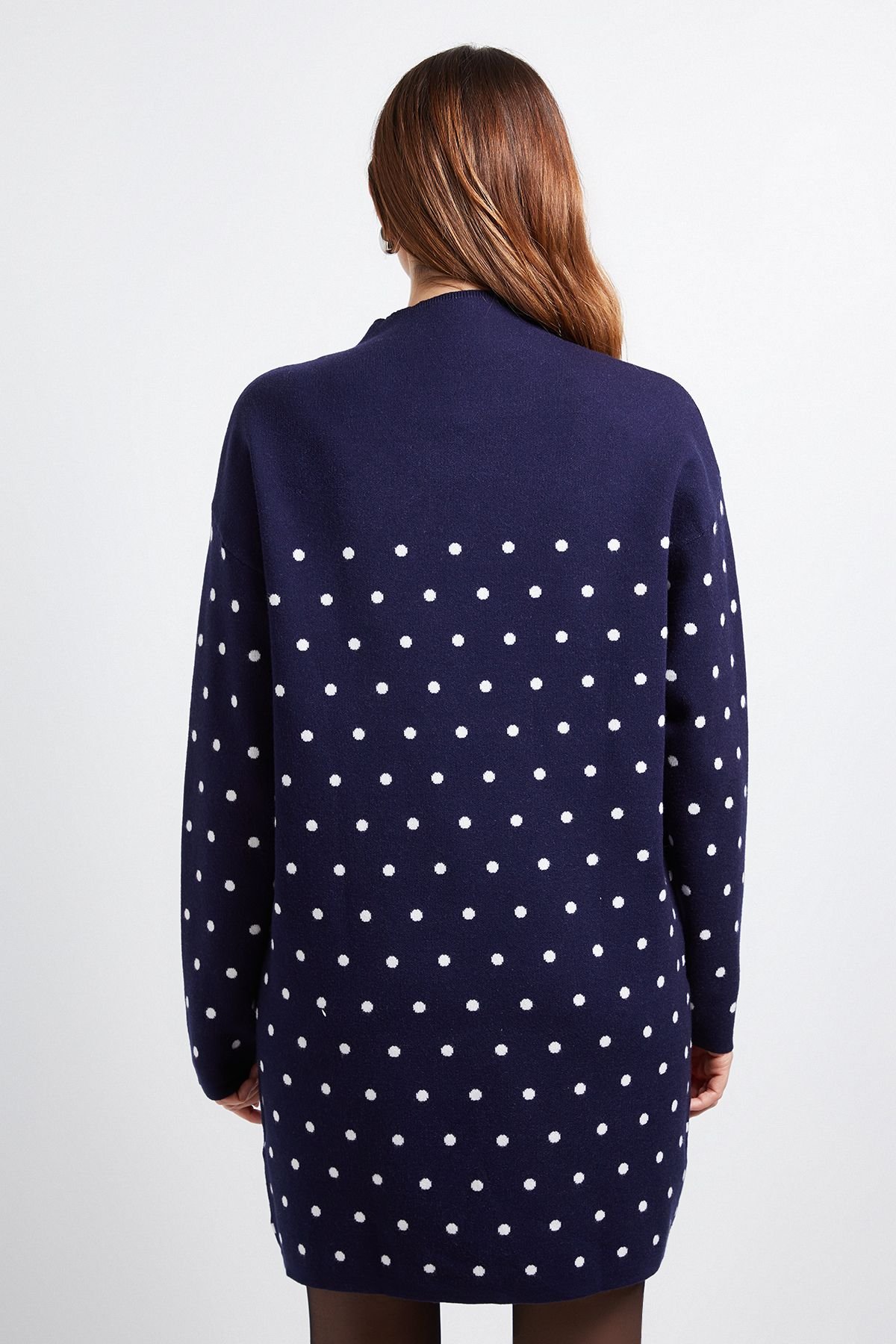 Wallis Wallis Women's Polka Dot Knitted Funnel Neck Dress in Navy - 3