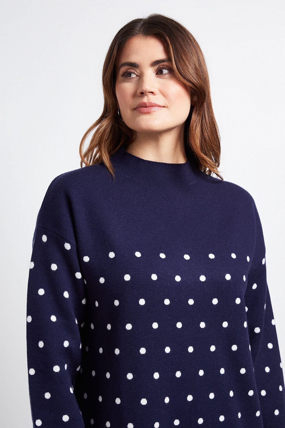 Wallis Wallis Women's Polka Dot Knitted Funnel Neck Dress in Navy - 4