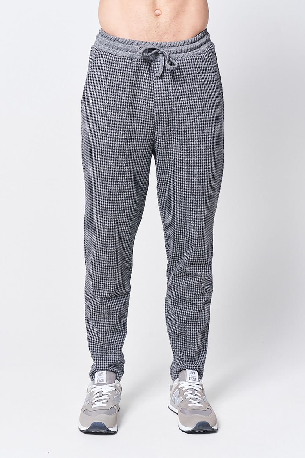 Native Youth Native Youth Men's Cotton Blend Gingham Jersey Jacquard Trousers in Navy