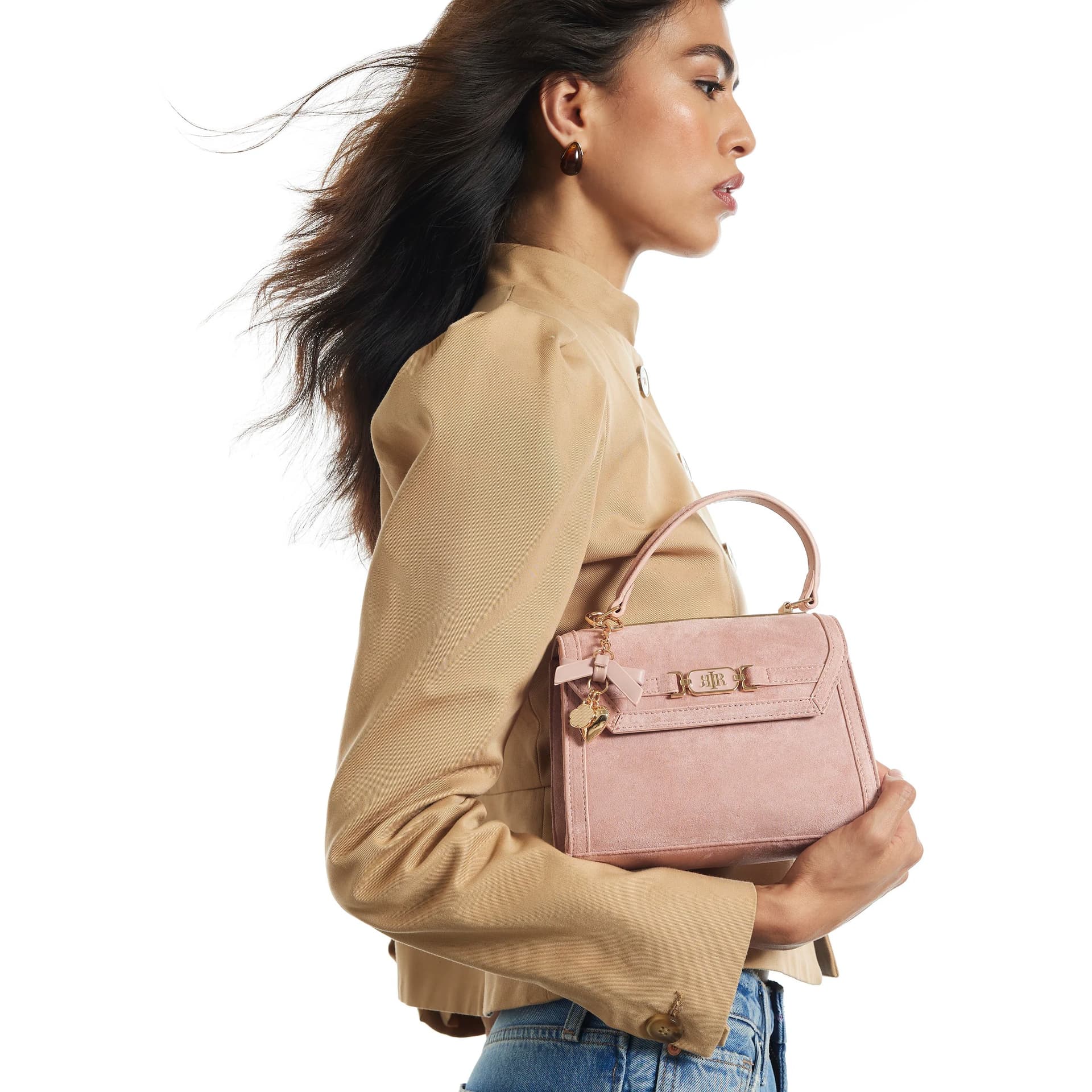 River Island River Island Womens Pink Faux Suede Tote Crossbody Bag