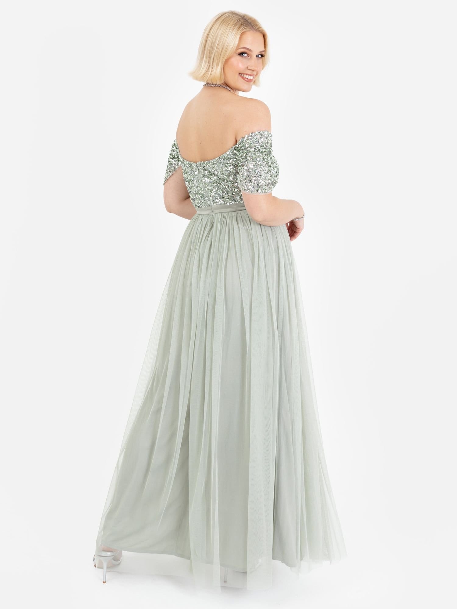 Maya Deluxe Maya Deluxe Women's Embellished Sweetheart Bardot Maxi Dress in Mint - 4