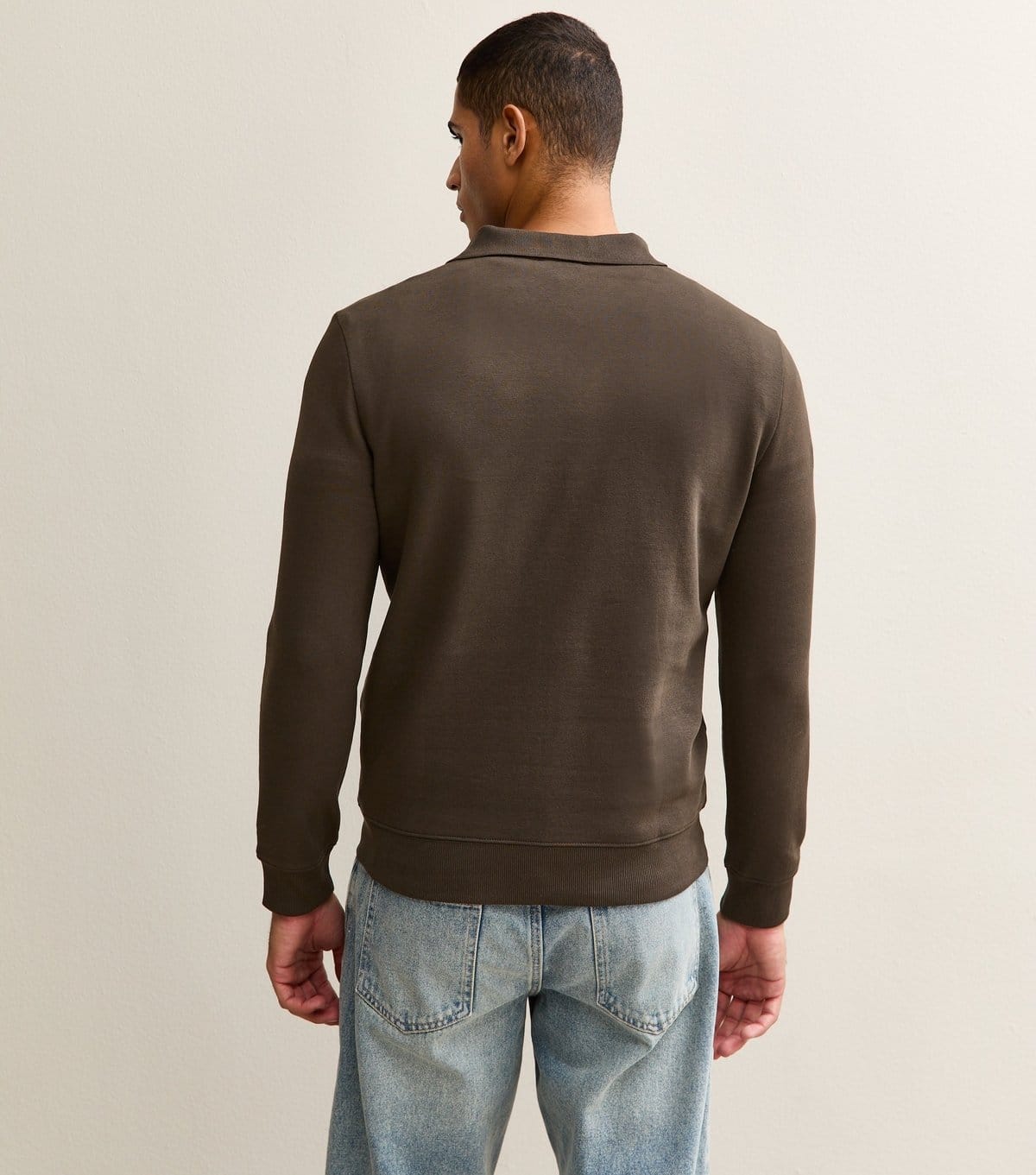 New Look Men's Brown Quarter Zip Polo Sweatshirt New Look - 4