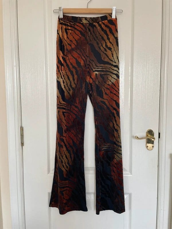 ASOS Black Mesh Tiger Print Flared Trousers