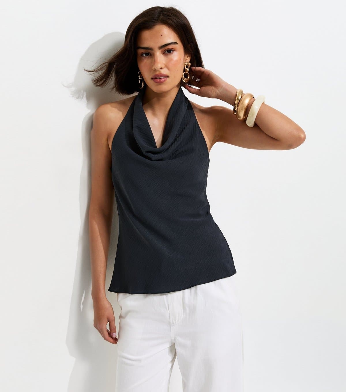 New Look Women's Black Cowl Halter Neck Top New Look