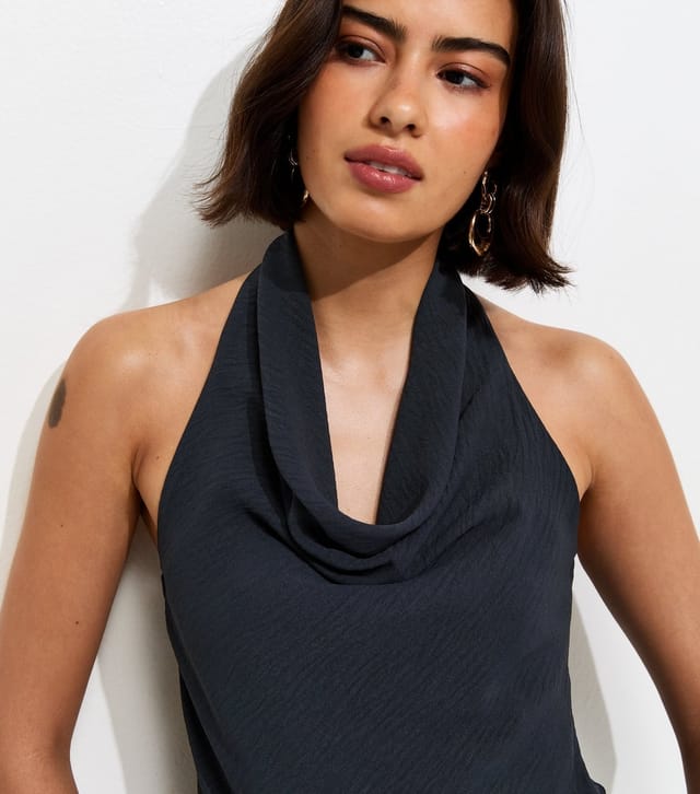 New Look Women's Black Cowl Halter Neck Top New Look - 2