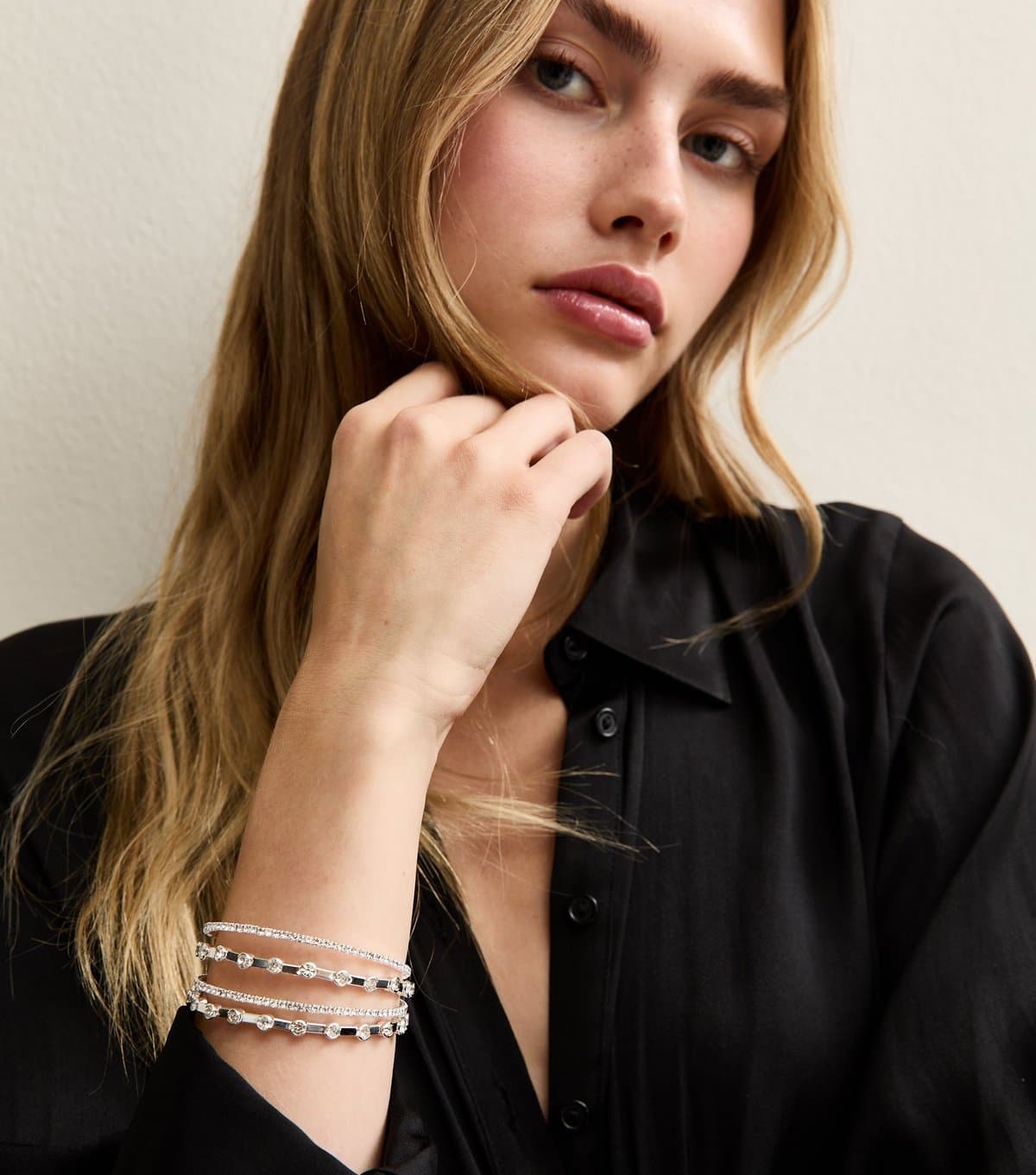 New Look Silver Tone Diamanté Embellished Cuff Bracelet New Look