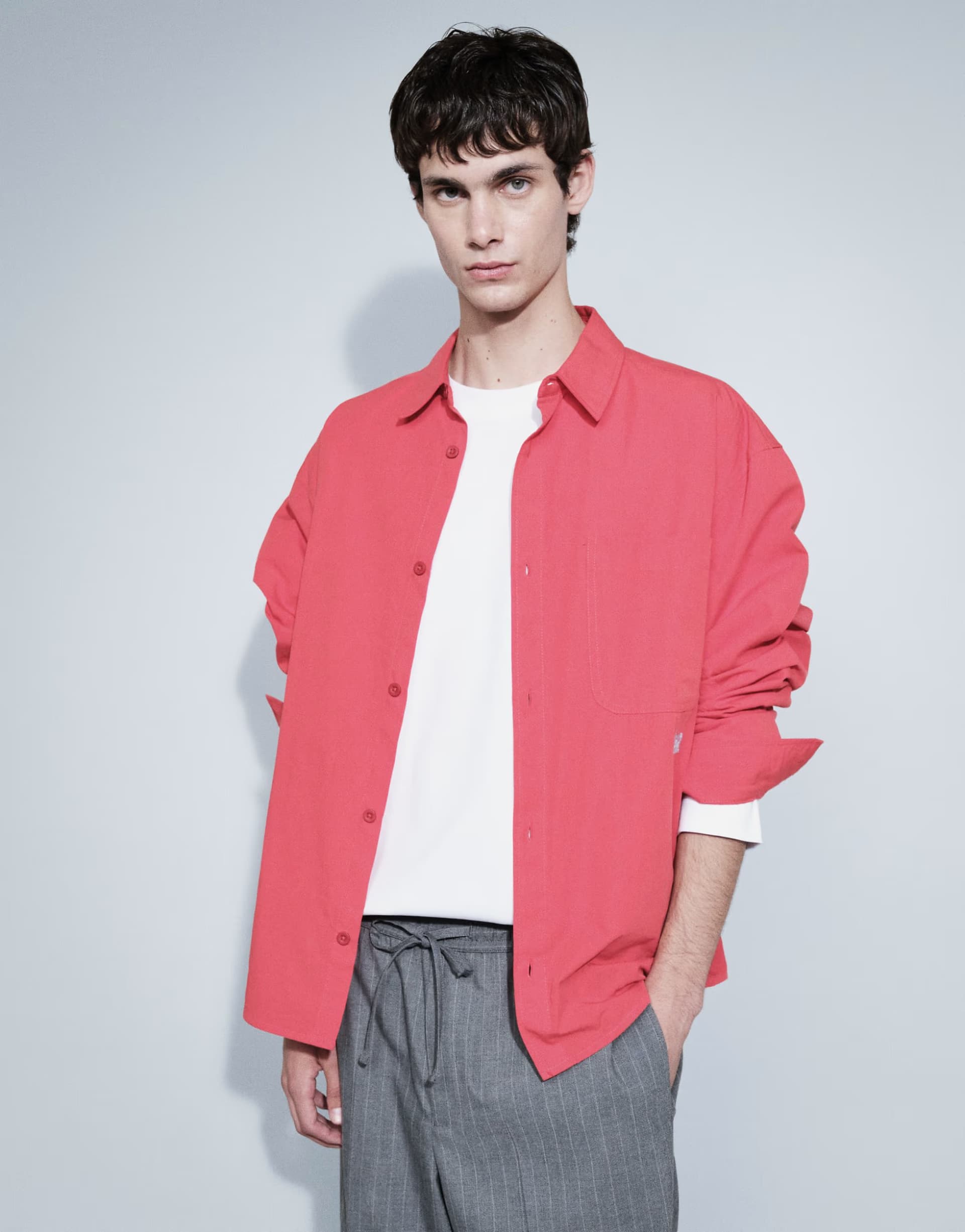 ASOS ASOS DESIGN oversized poplin shirt with chest embroidery in red