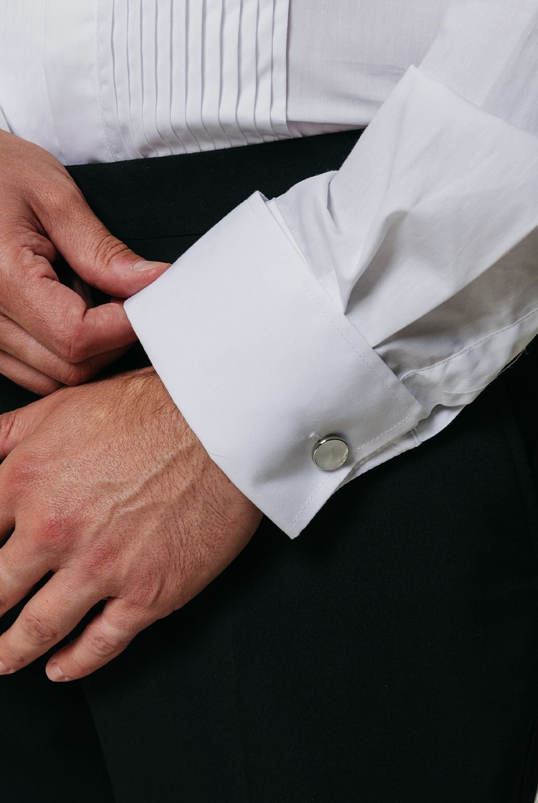 Dobell Dobell Men's White Pleated Front Slim Fit Classic Collar Dress Shirt - 3