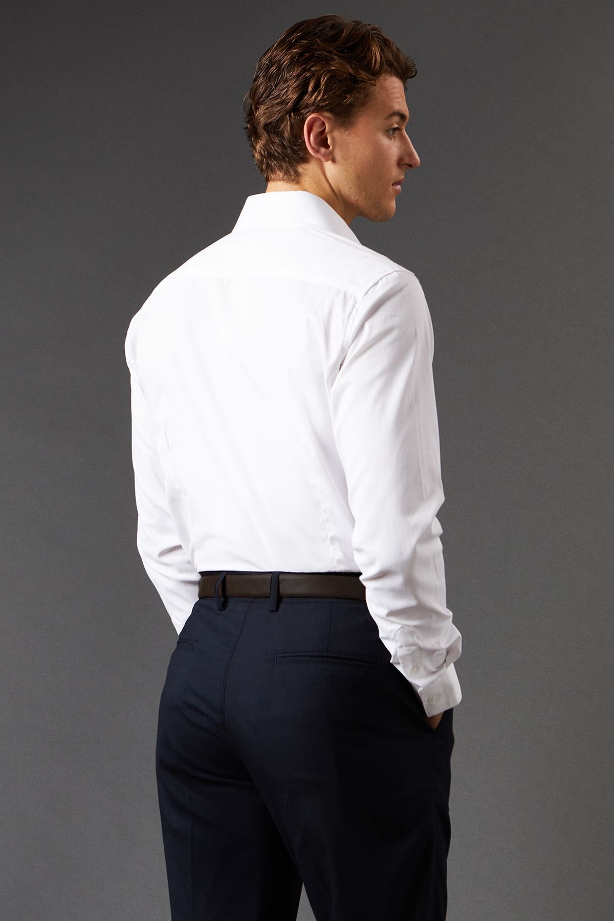 Burton Burton Men's White Tailored Fit Long Sleeve Easy Iron Shirt - 3