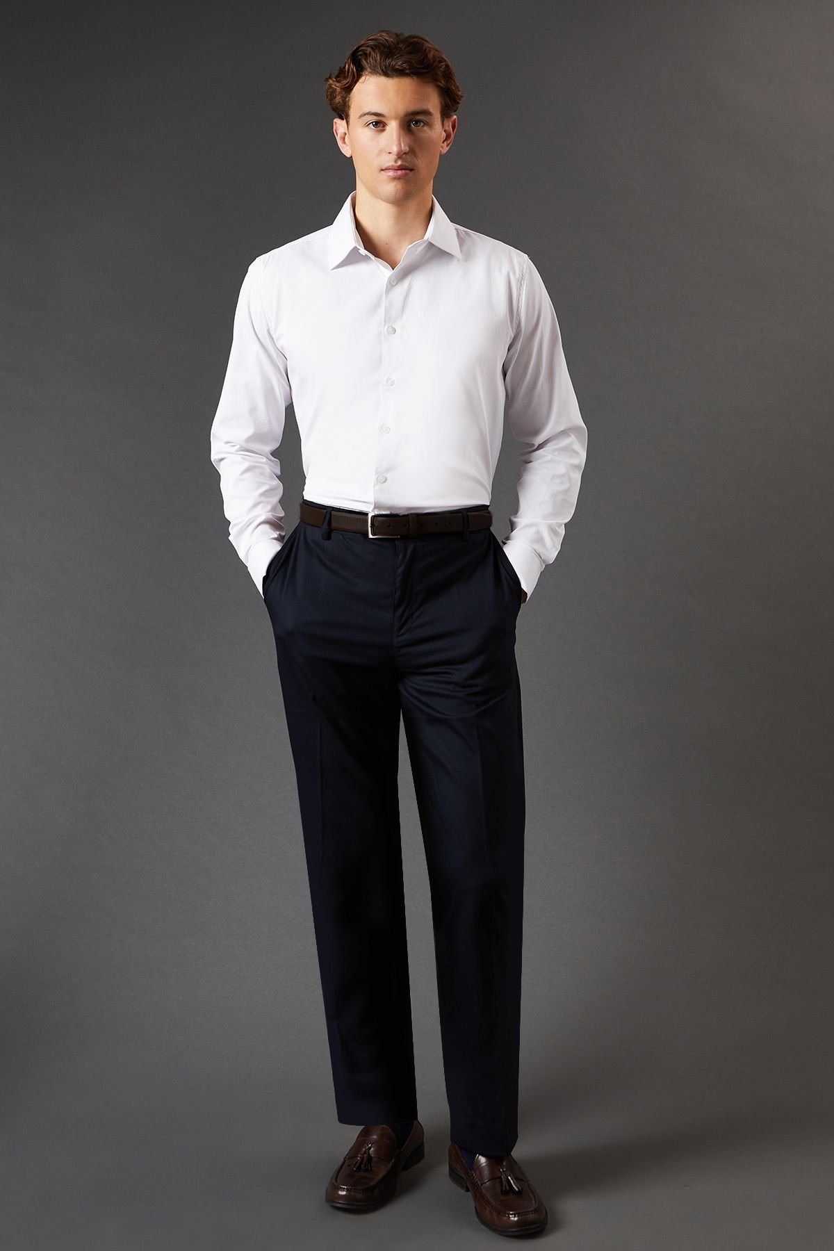 Burton Burton Men's White Tailored Fit Long Sleeve Easy Iron Shirt - 4