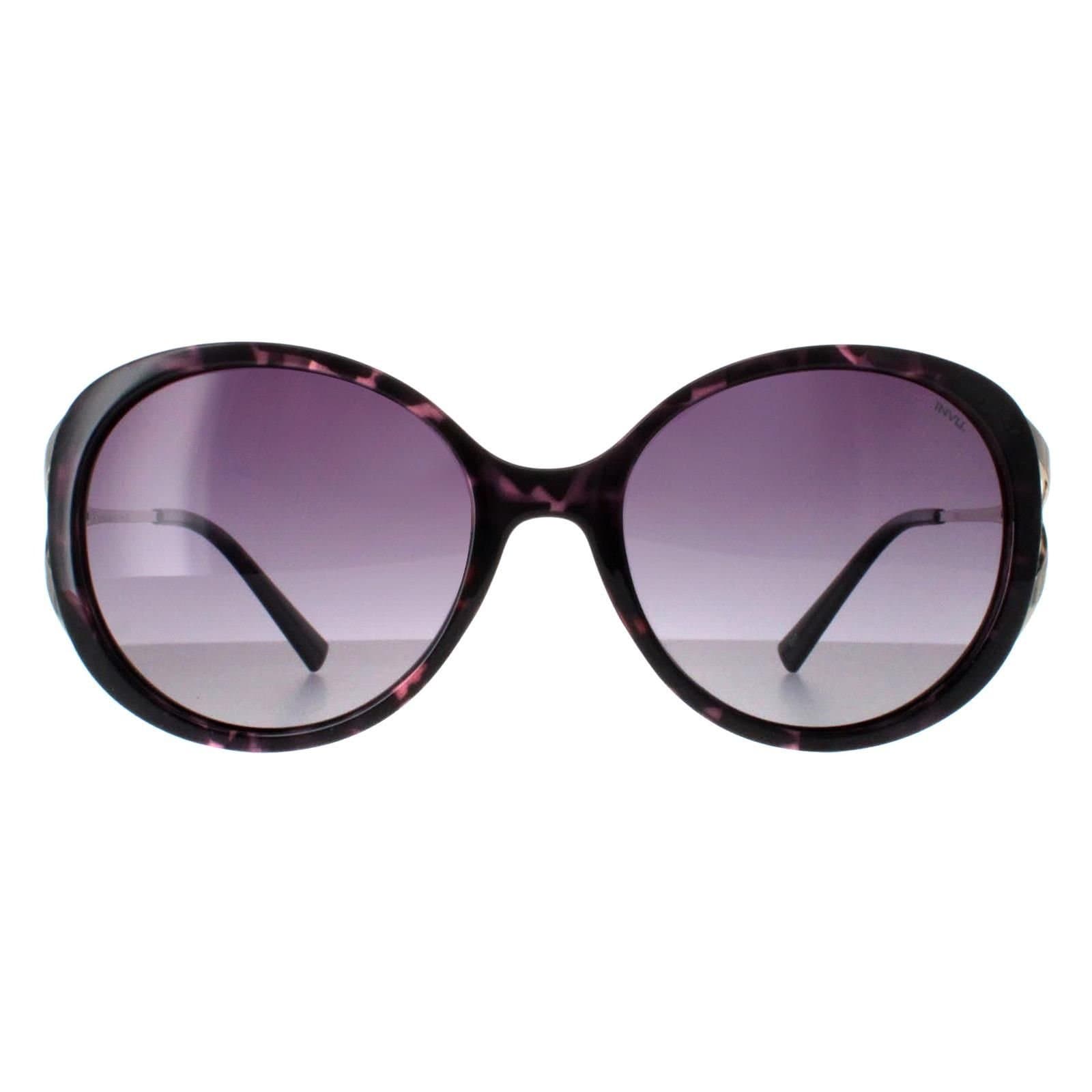 INVU INVU Women's Round Dark Tortoise Purple Demi Gold Purple Polarized B2117
