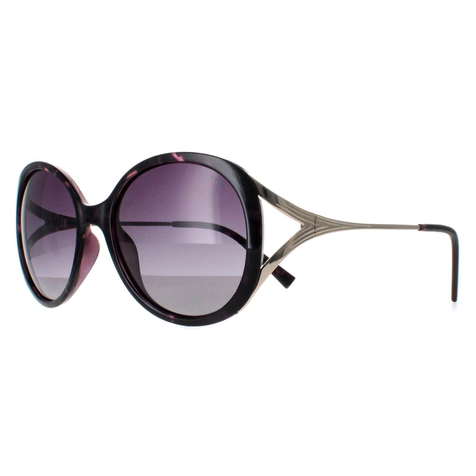 INVU INVU Women's Round Dark Tortoise Purple Demi Gold Purple Polarized B2117 - 2