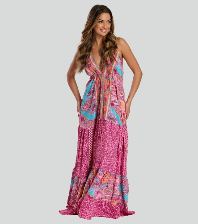South Beach Women's Pink Scarf Print Halterneck Maxi Dress South Beach New Look - 3