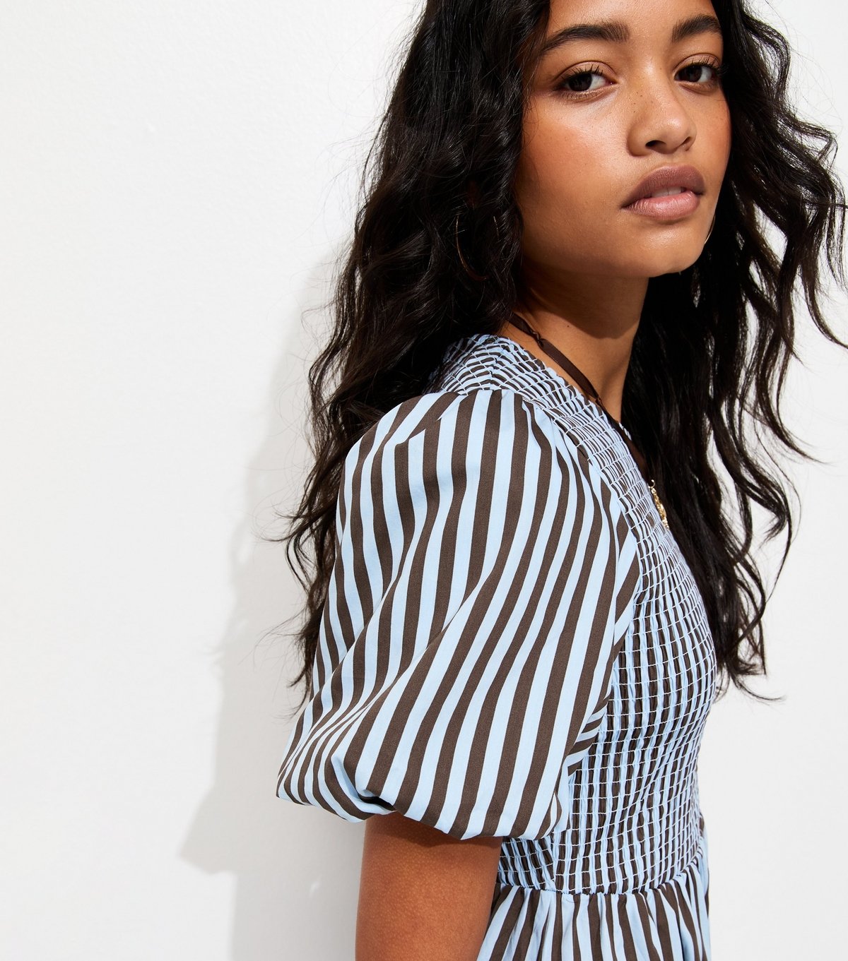 New Look Women's Blue Cotton Striped Shirred Midi Dress New Look - 2