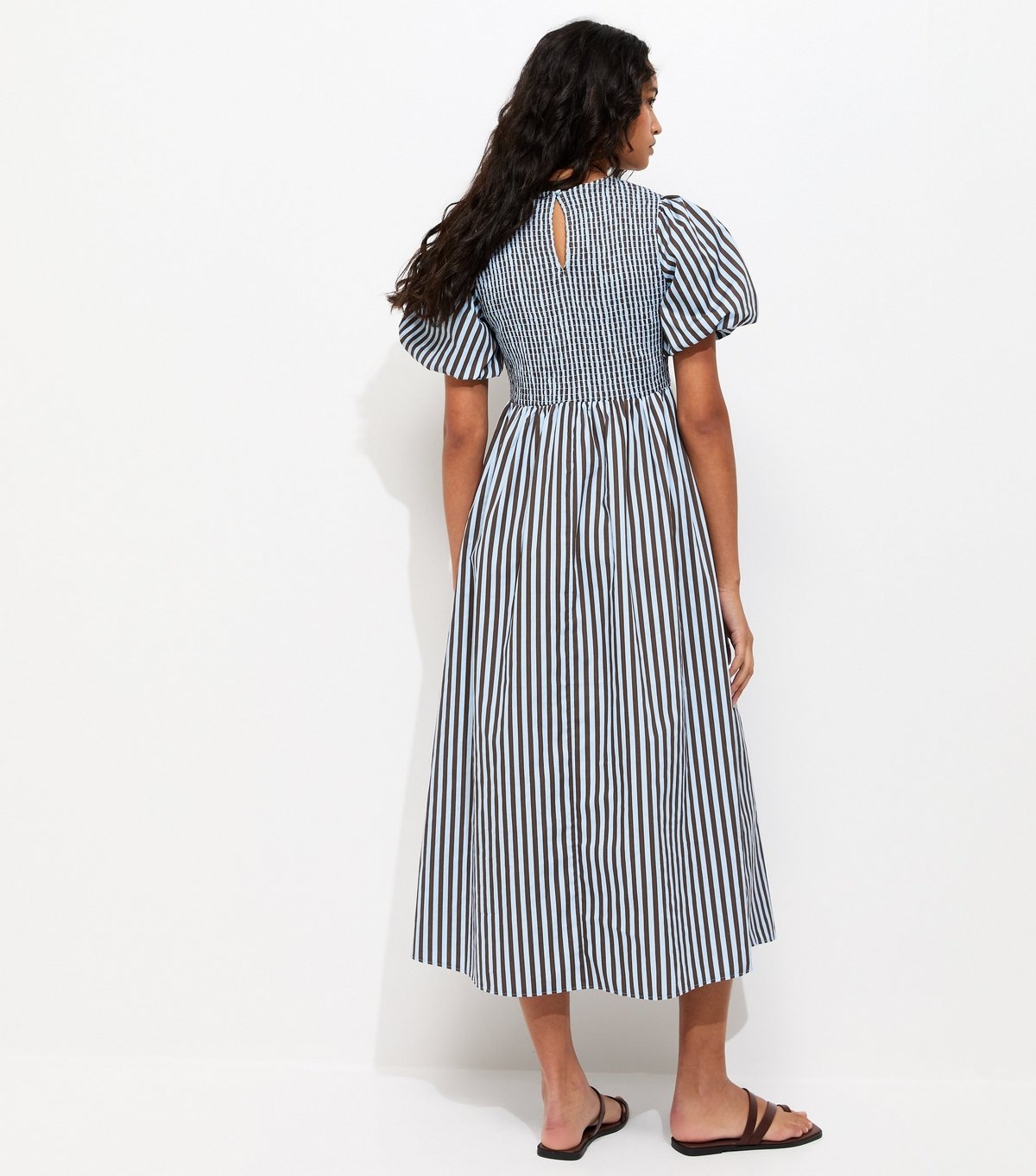 New Look Women's Blue Cotton Striped Shirred Midi Dress New Look - 4