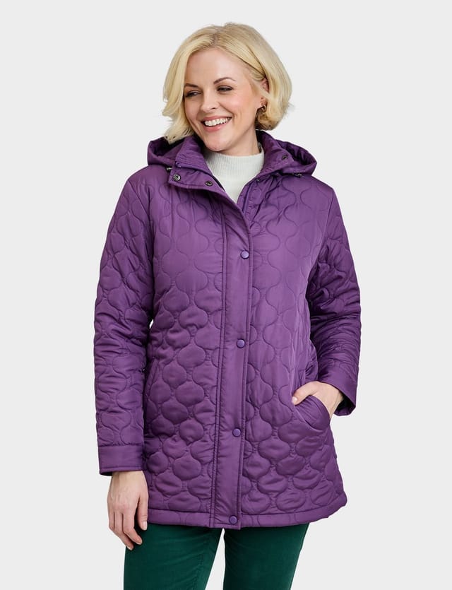 Amber Amber Women's Quilted Water-Resistant Jacket with Detachable Hood Adjustable Cuffs in Aubergine - 2