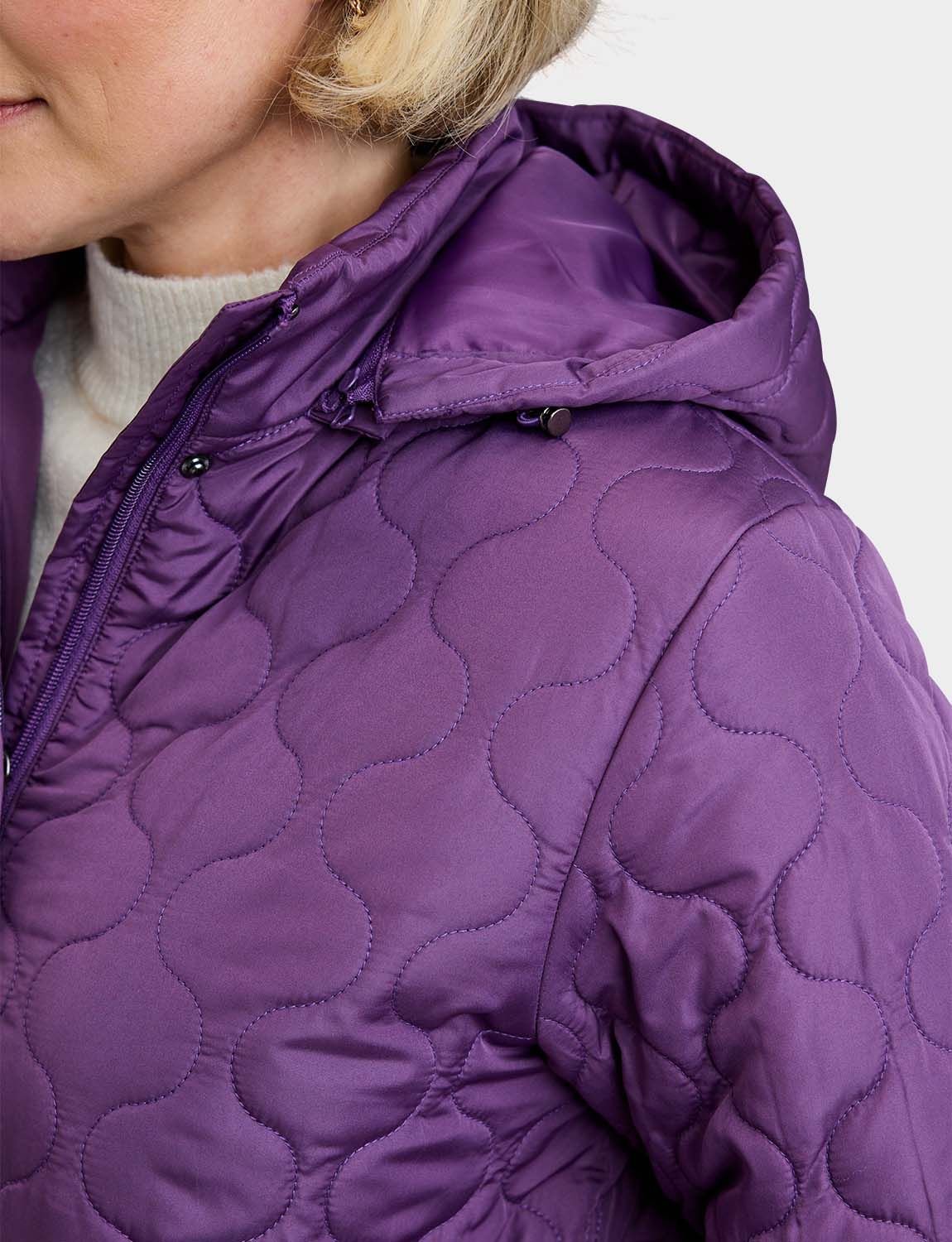 Amber Amber Women's Quilted Water-Resistant Jacket with Detachable Hood Adjustable Cuffs in Aubergine - 3