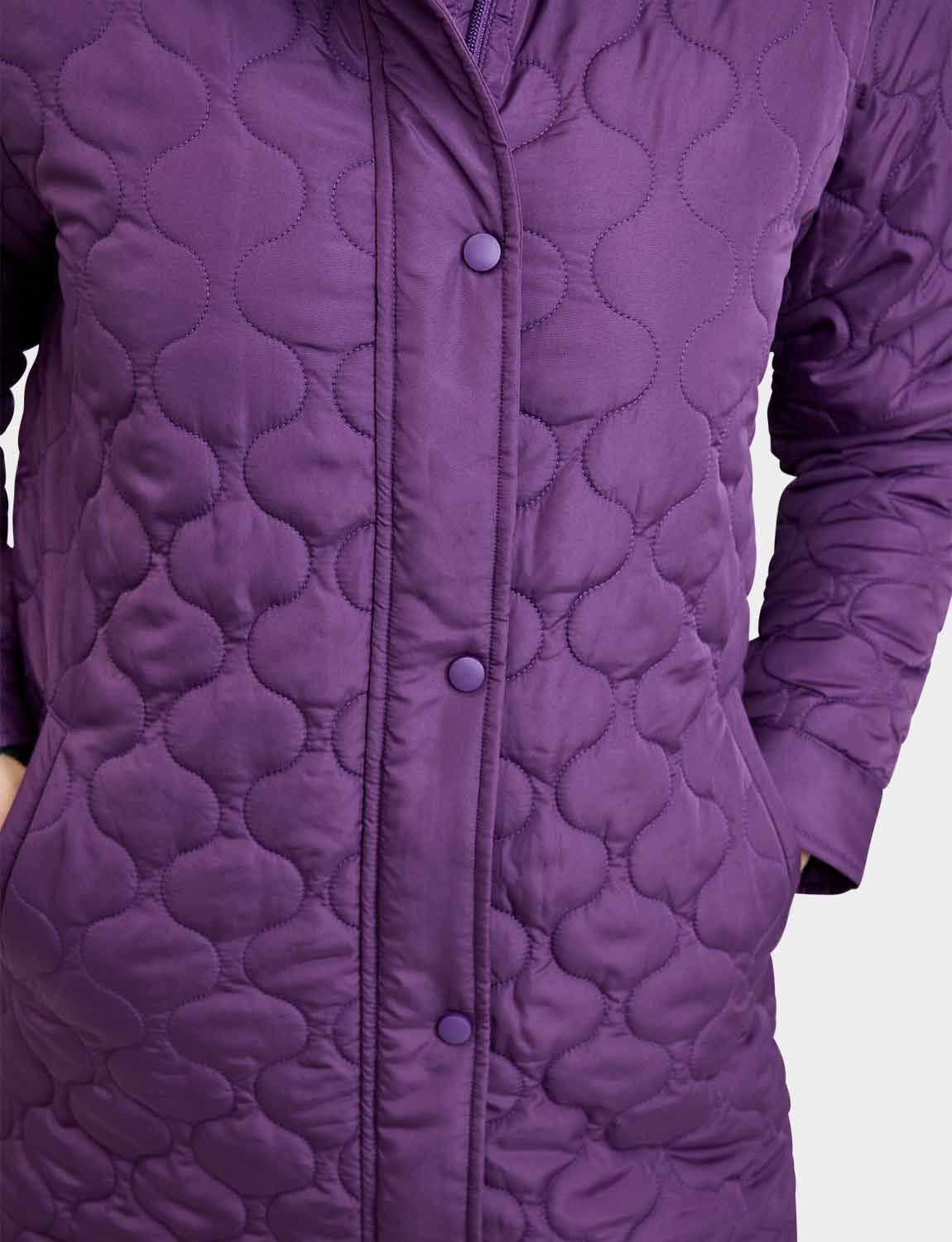 Amber Amber Women's Quilted Water-Resistant Jacket with Detachable Hood Adjustable Cuffs in Aubergine - 4