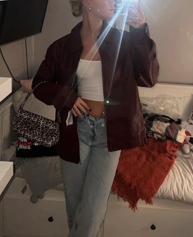 ASOS ASOS men’s burgundy leather jacket