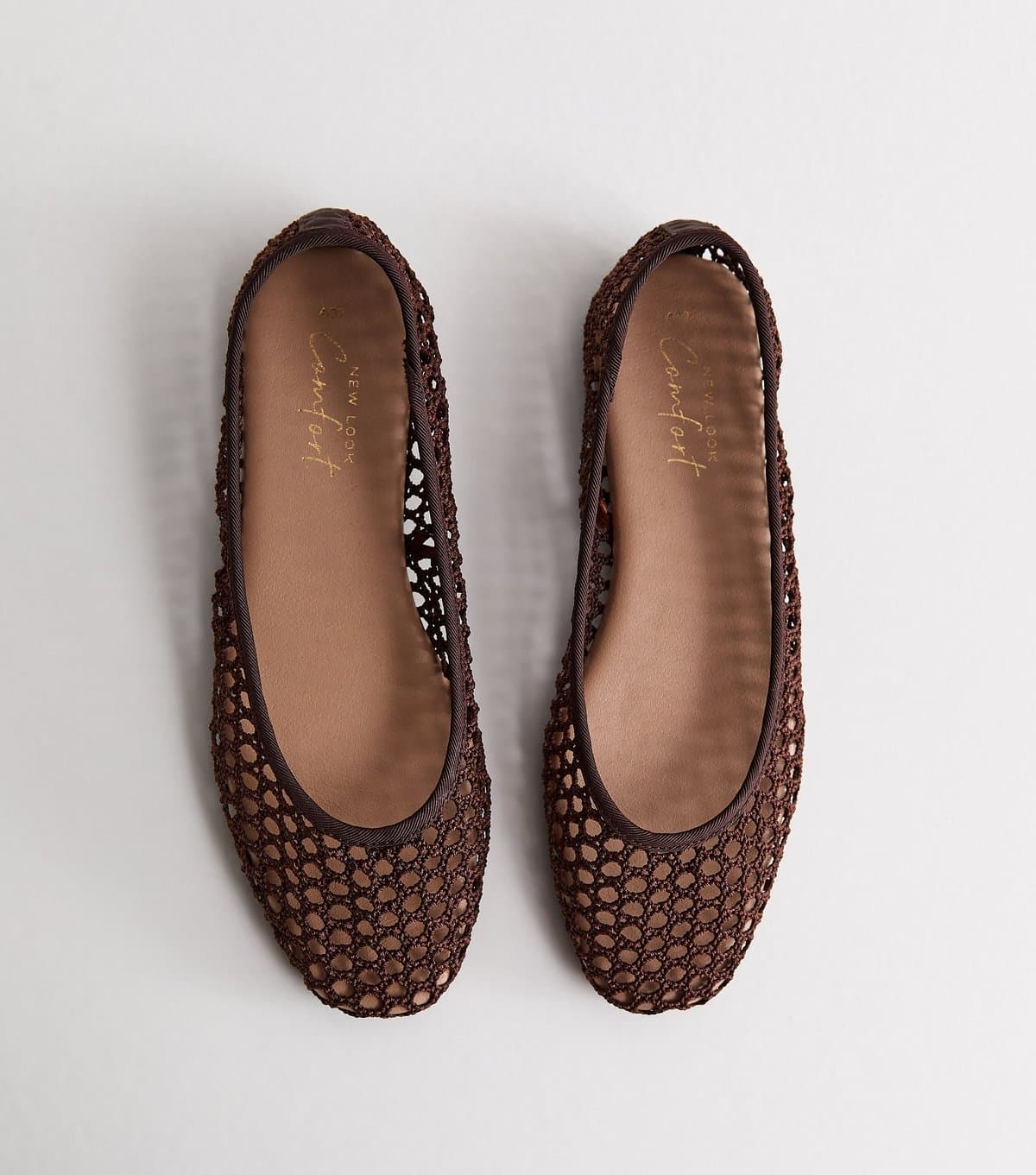 New Look Women's Brown Mesh Ballet Pumps Vegan New Look