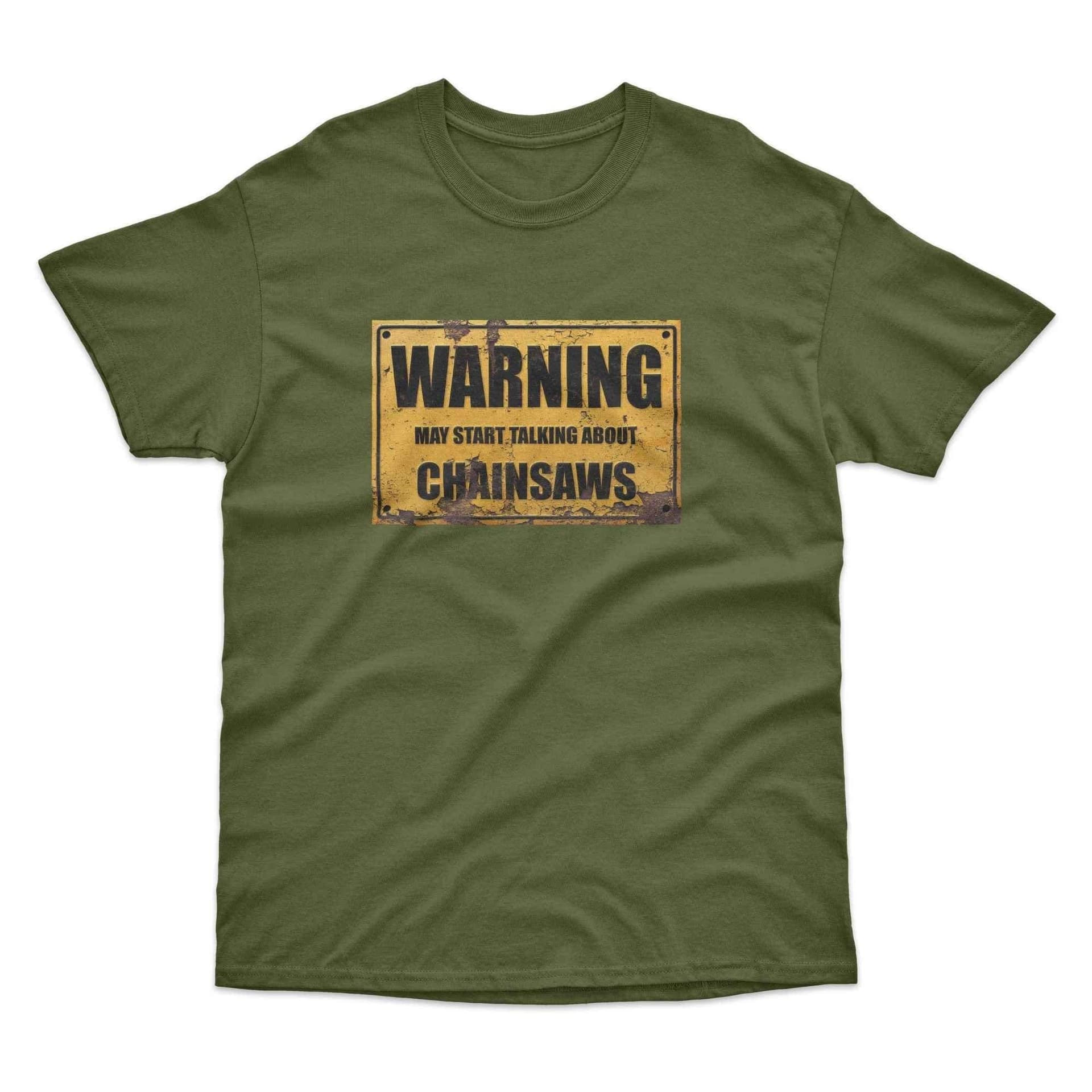 Bad Zebedee Bad Zebedee Men's Warning May Start Talking About Chainsaws T-Shirt in Khaki