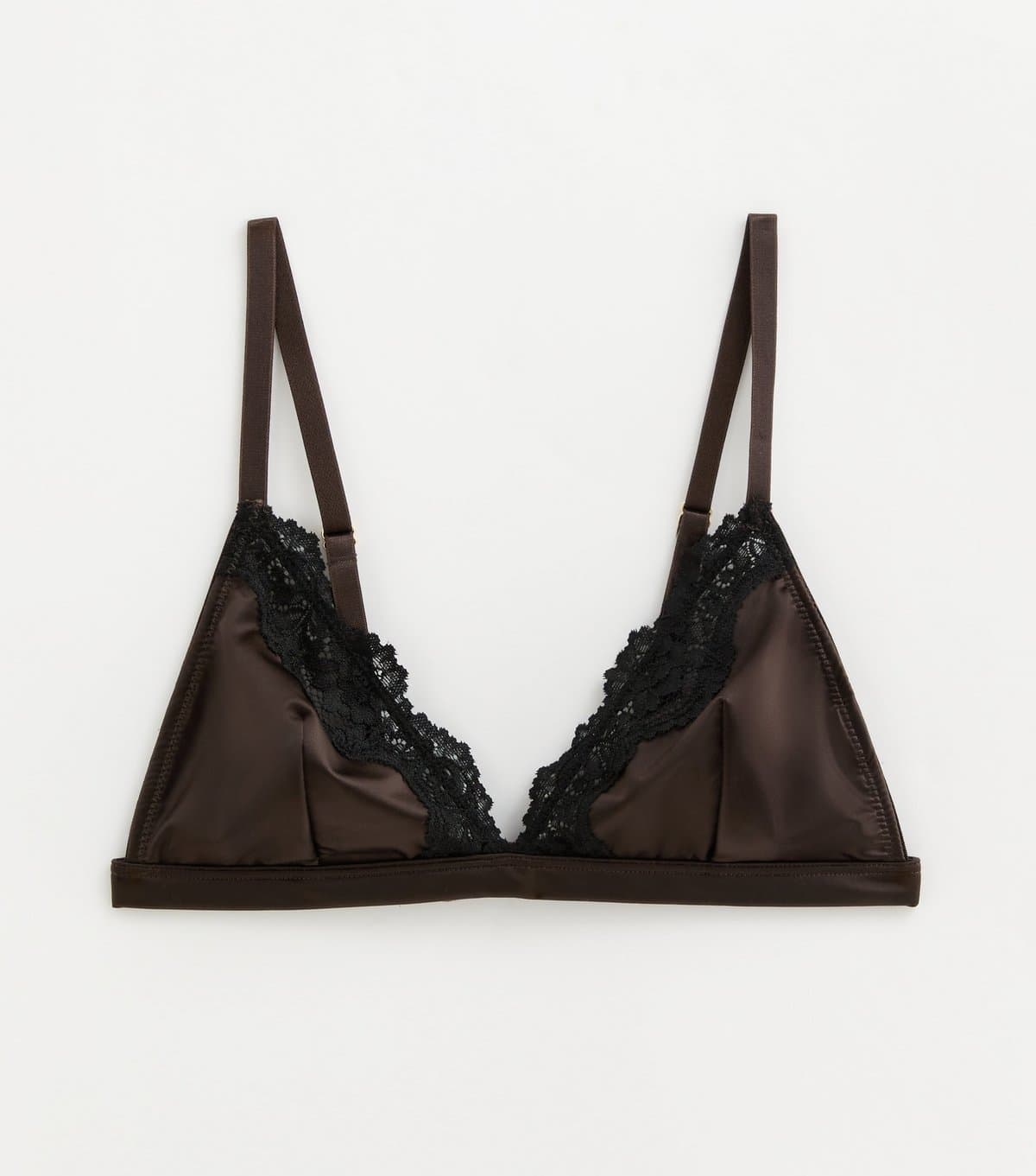 New Look Women's Dark Brown Satin and Lace Non Padded Triangle Bralette New Look