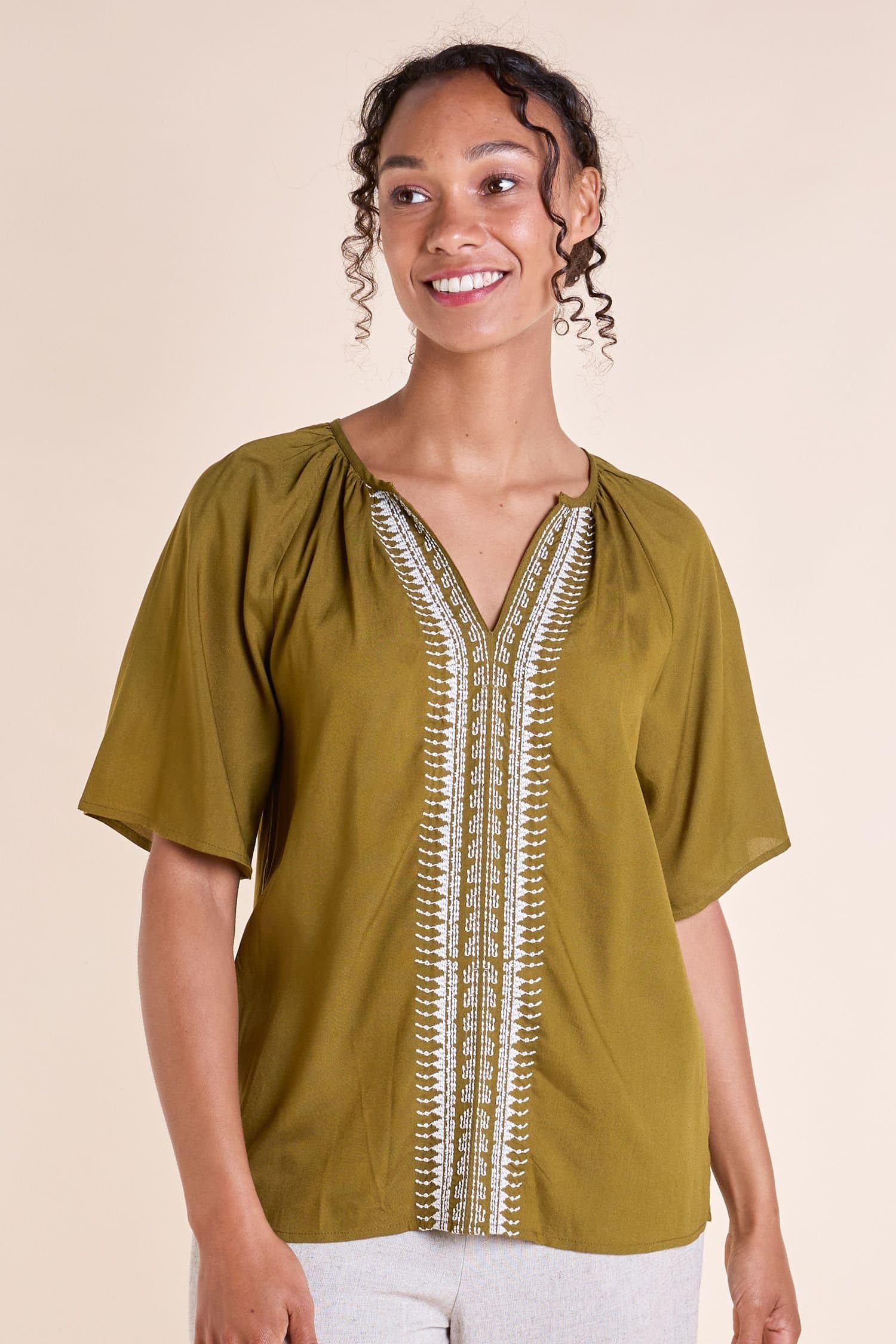 Nomads Clothing Nomads Clothing Women's Embroidered Top in Olive
