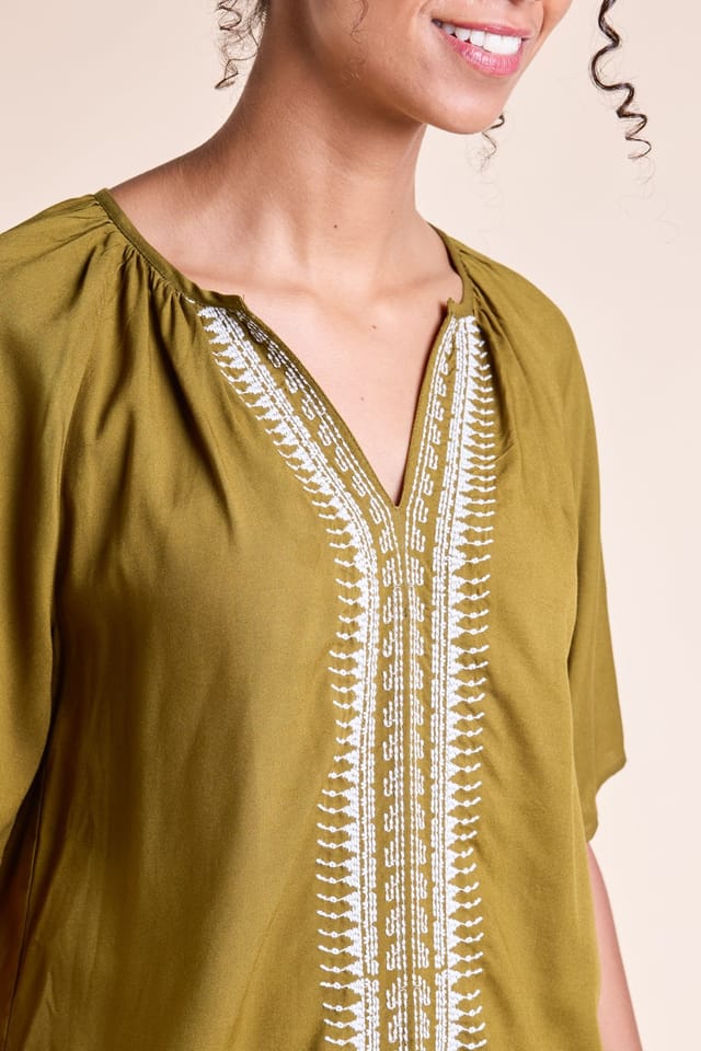 Nomads Clothing Nomads Clothing Women's Embroidered Top in Olive - 3