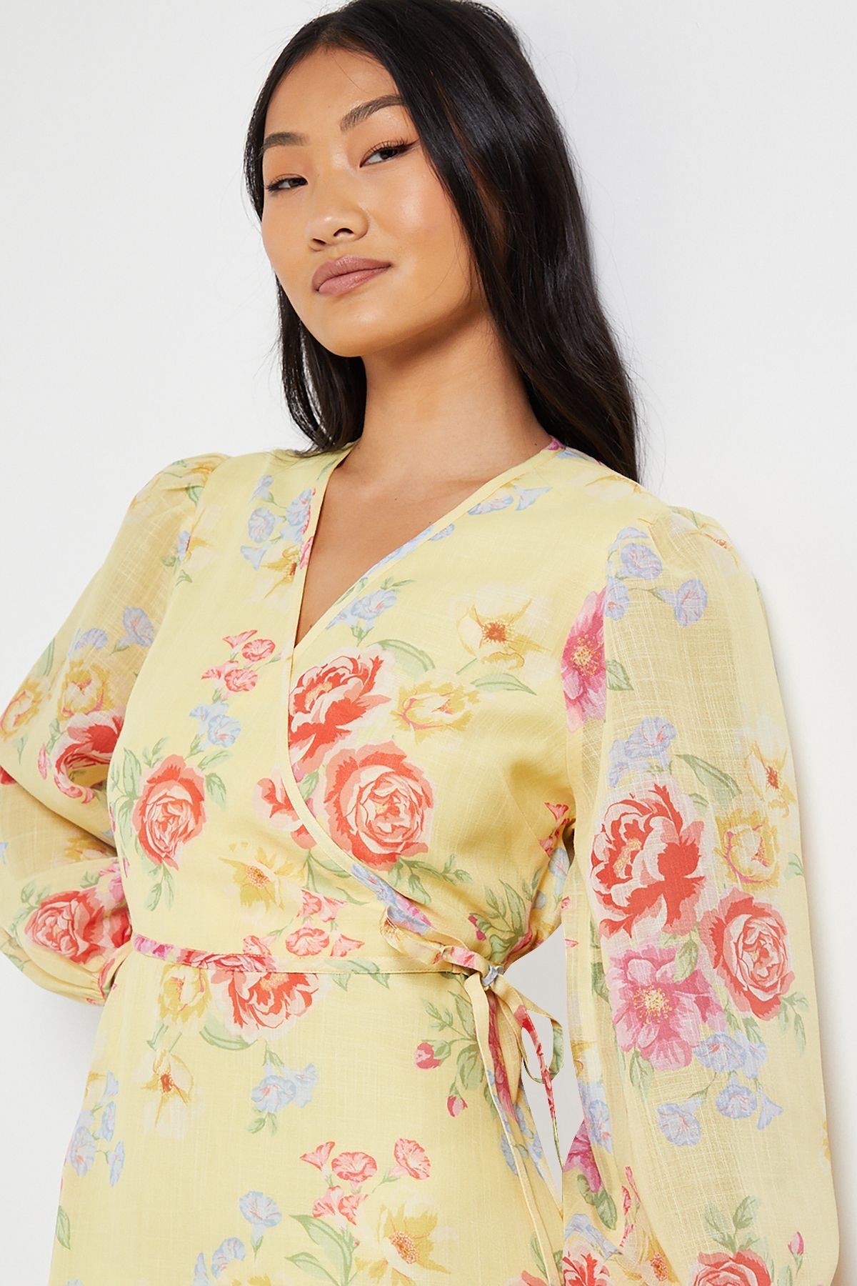 Dorothy Perkins Dorothy Perkins Women's Petite Floral Printed Wrap Detail Blouson Sleeve Maxi Dress - 4