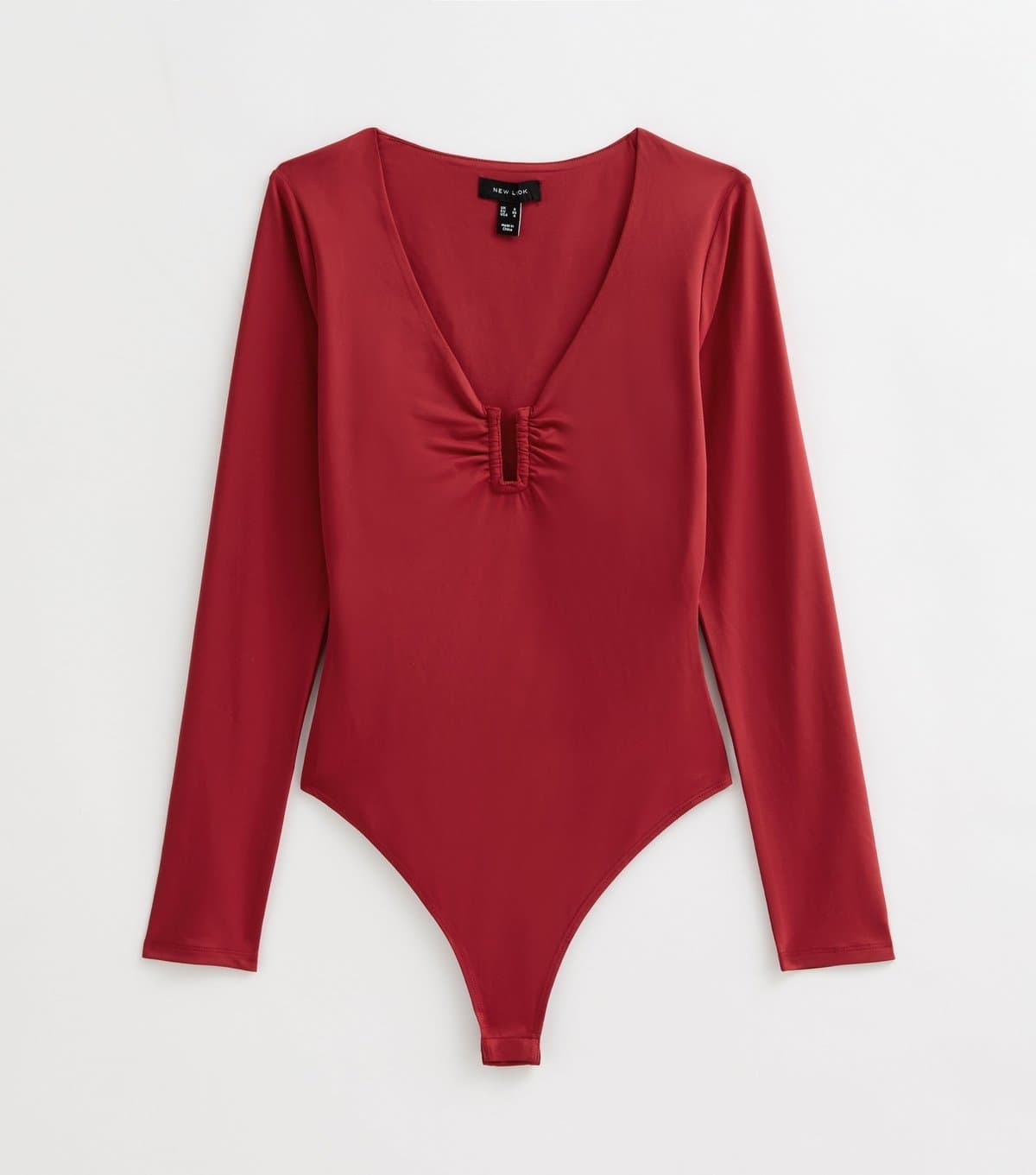 New Look Women's Bright Red Jersey V-Neck Notched Bodysuit New Look