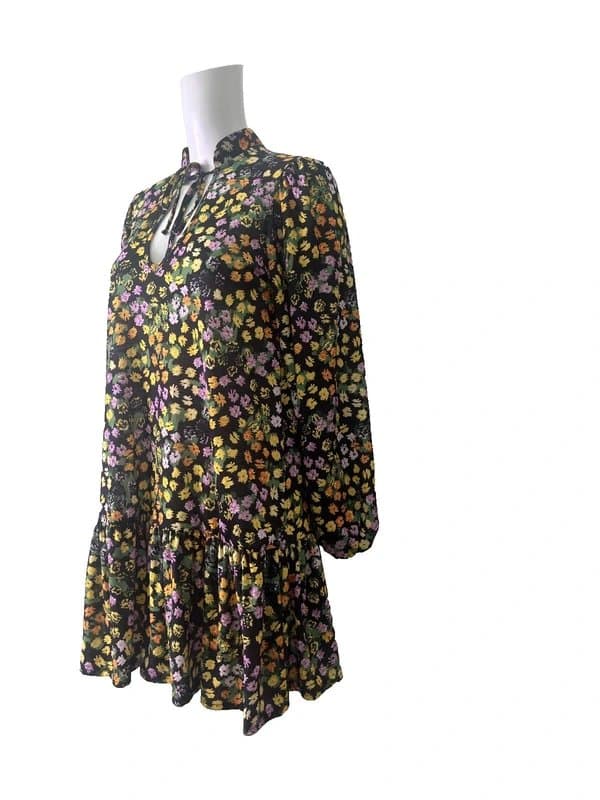 ASOS ASOS Smock Dress Size 6 Womens EU 34 Vintage Black Floral Stretch Tie Neck