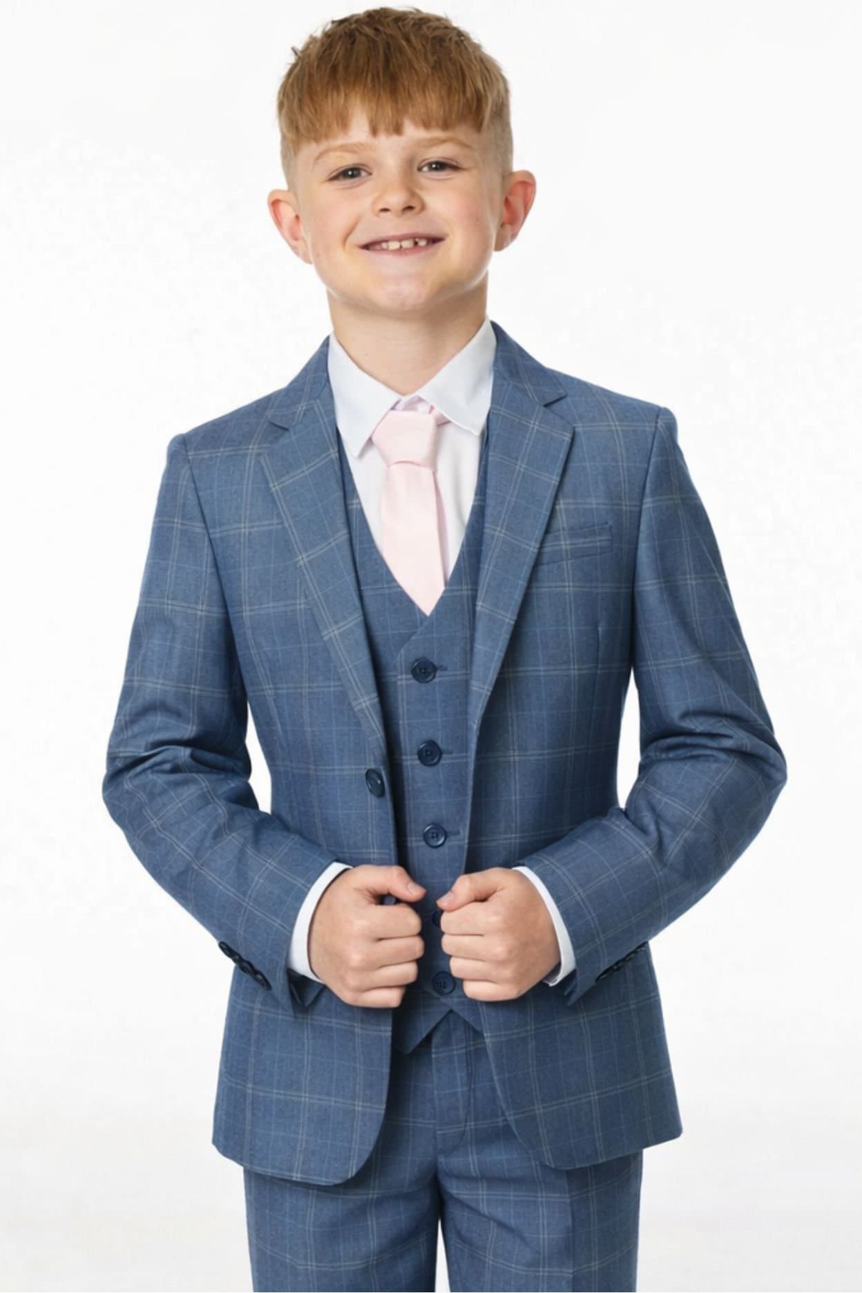 Vivaki Vivaki Men's 5 Piece Blue Check Suit