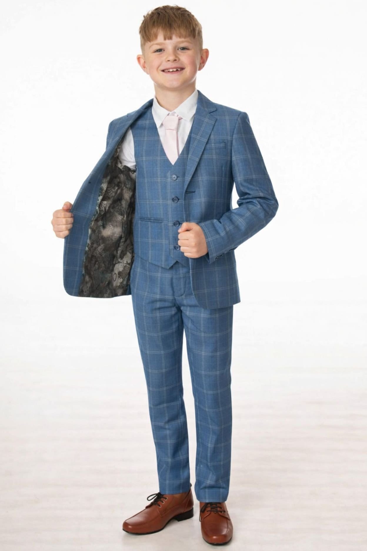 Vivaki Vivaki Men's 5 Piece Blue Check Suit - 4