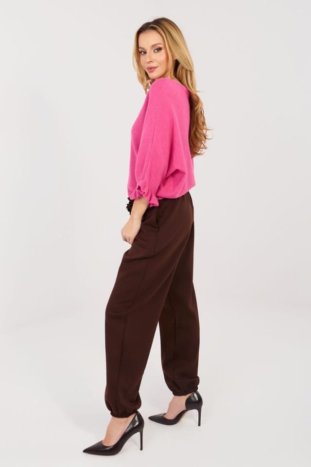 Love Lace Love Lace Women's Elegant Butter Soft Jogger Trousers Brooch in Brown - 3