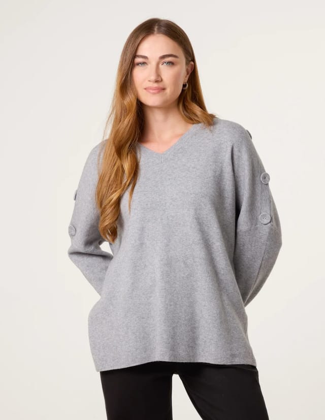 Blue Vanilla V Neck Button Jumper - 2