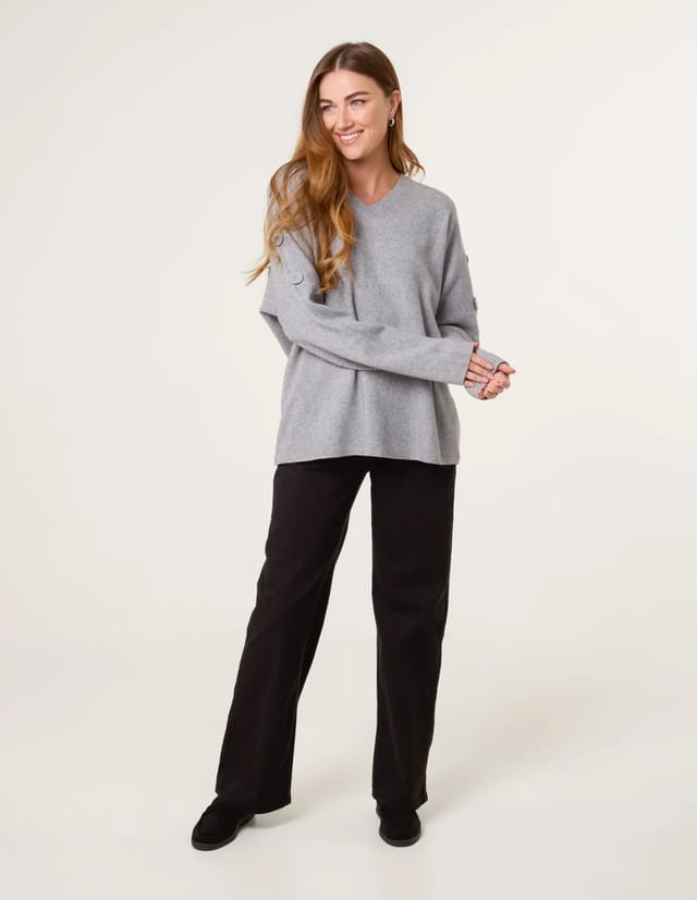 Blue Vanilla V Neck Button Jumper - 3