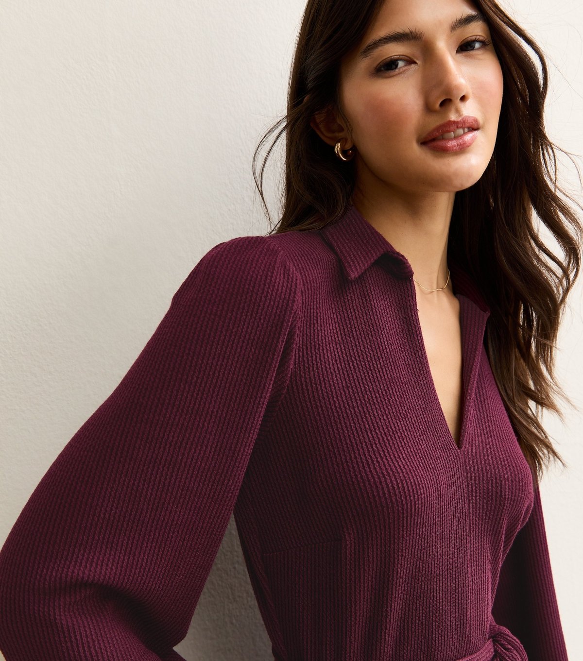 New Look Women's Dark Burgundy Crinkled Long Sleeve Mini Dress New Look - 2