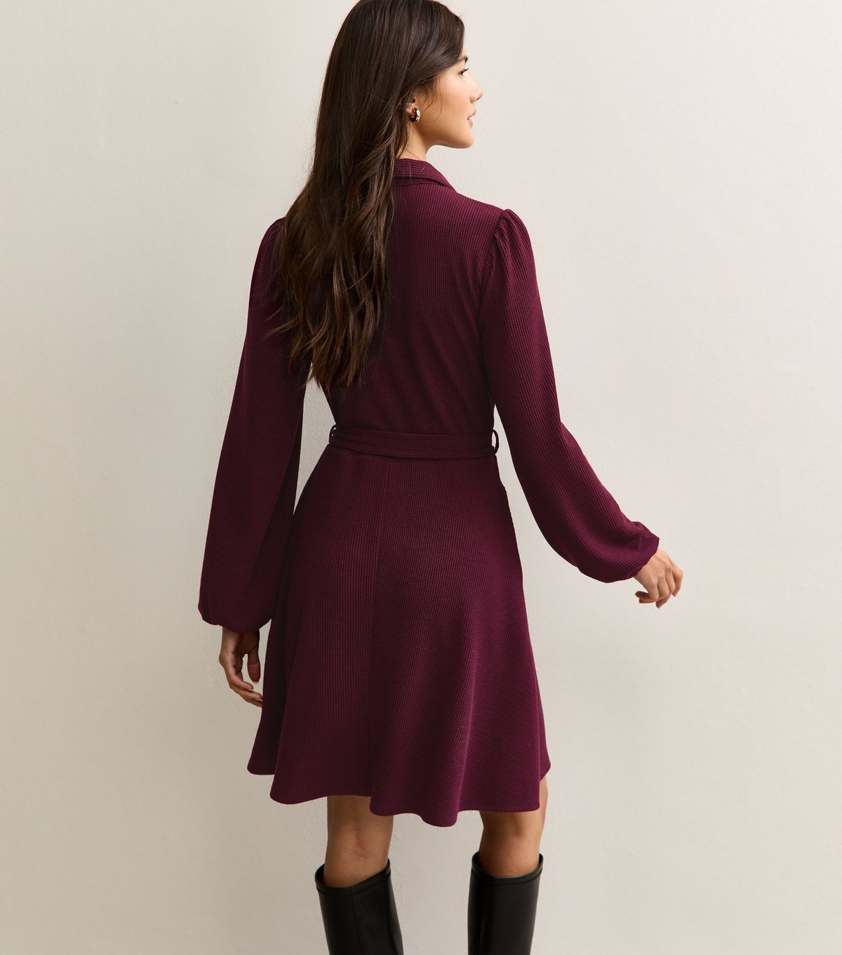 New Look Women's Dark Burgundy Crinkled Long Sleeve Mini Dress New Look - 4