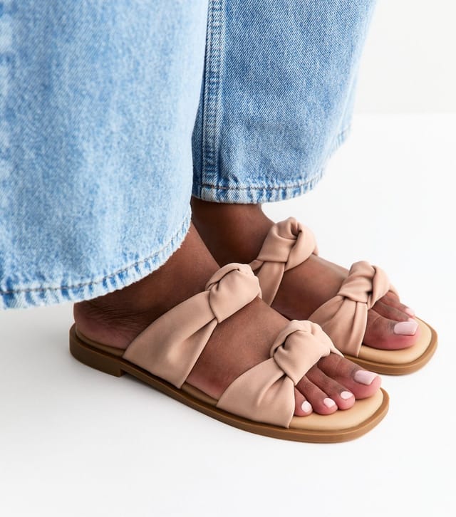New Look Women's Light Pink Knotted Double Strap Flat Mules Vegan New Look - 2