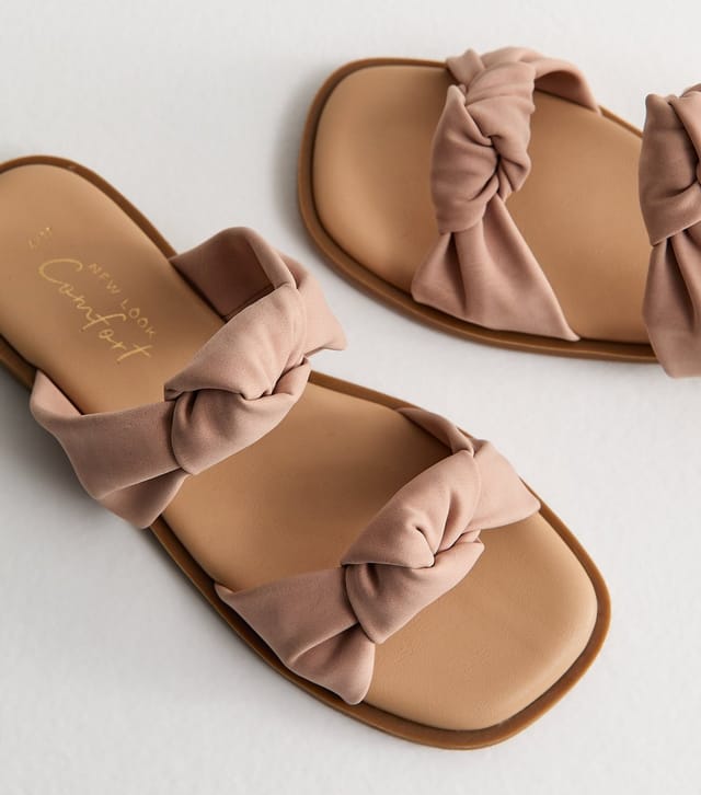 New Look Women's Light Pink Knotted Double Strap Flat Mules Vegan New Look - 3