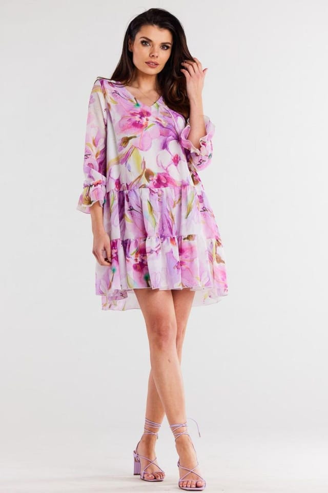 Love Lace Love Lace Women's Ruffled Chiffon Dress with Elastic Lining in Violet - 2